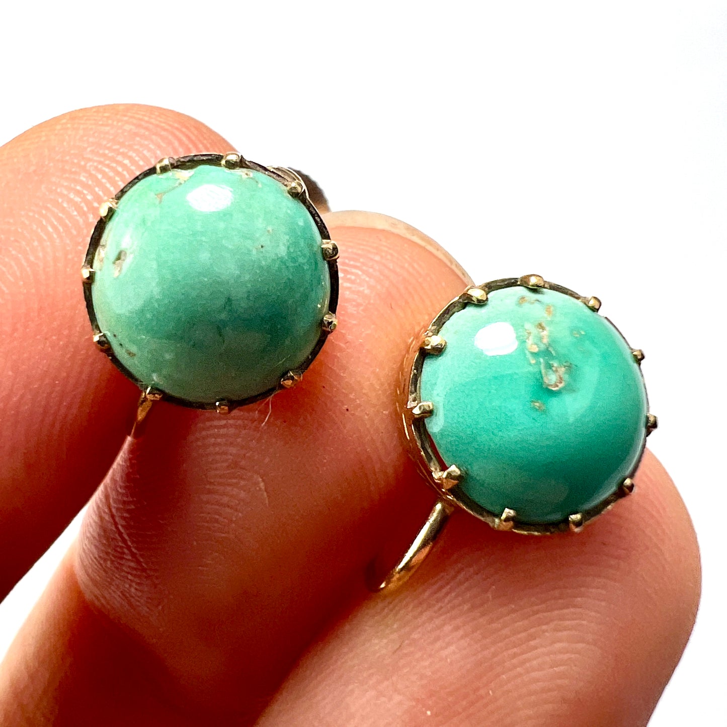 Antique Turquoise 9CT Gold Screw Back Earrings