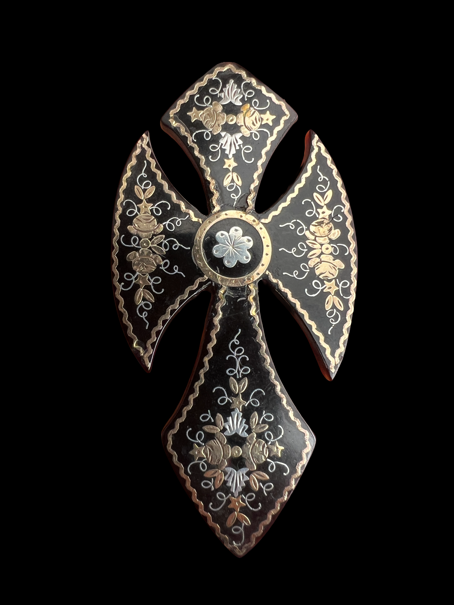 Large Victorian Gold and Silver Pique Cross Crucifix Brooch