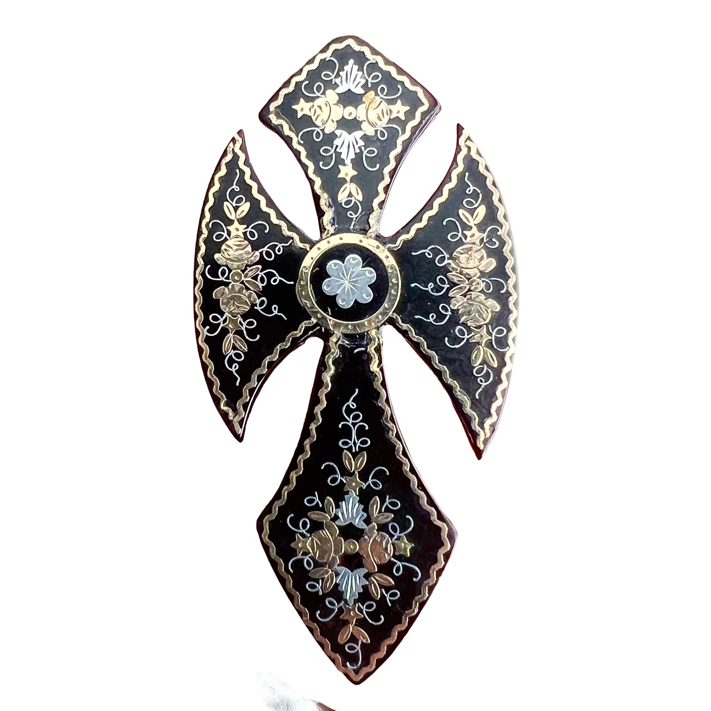 Large Victorian Gold and Silver Pique Cross Crucifix Brooch