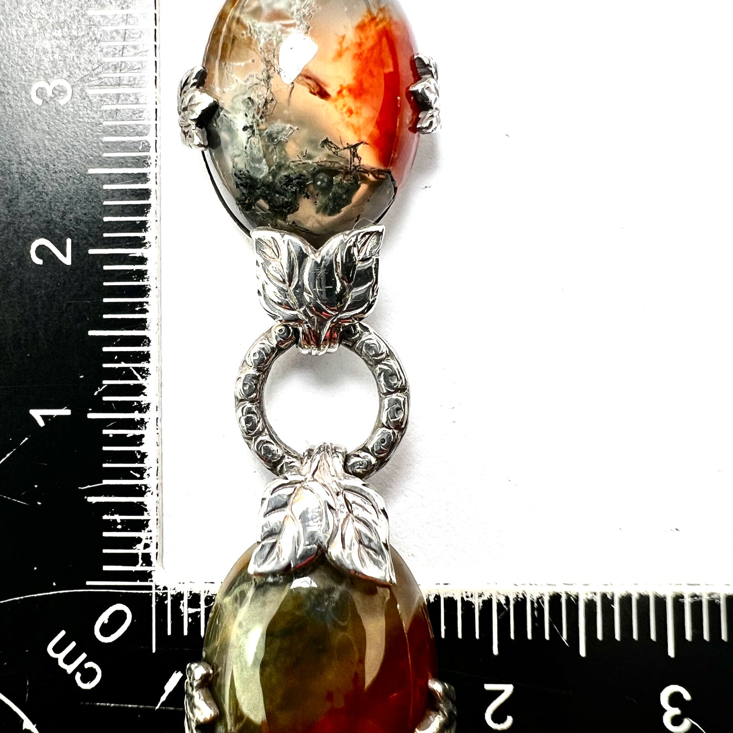 Silver Arts and Crafts Style Moss Agate Bracelet