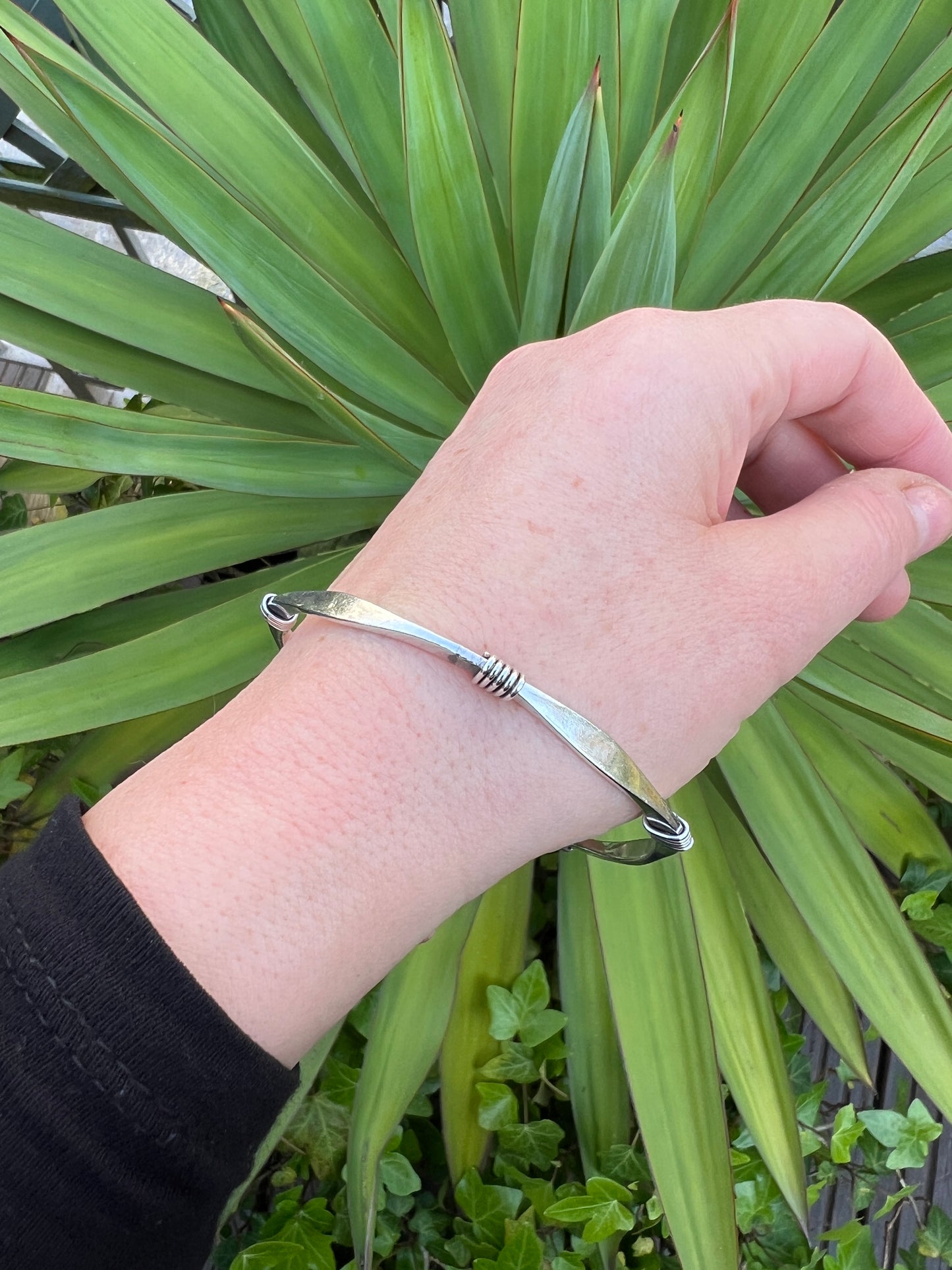 Vintage Sterling Silver Bangle with Wrapped Wire Detail