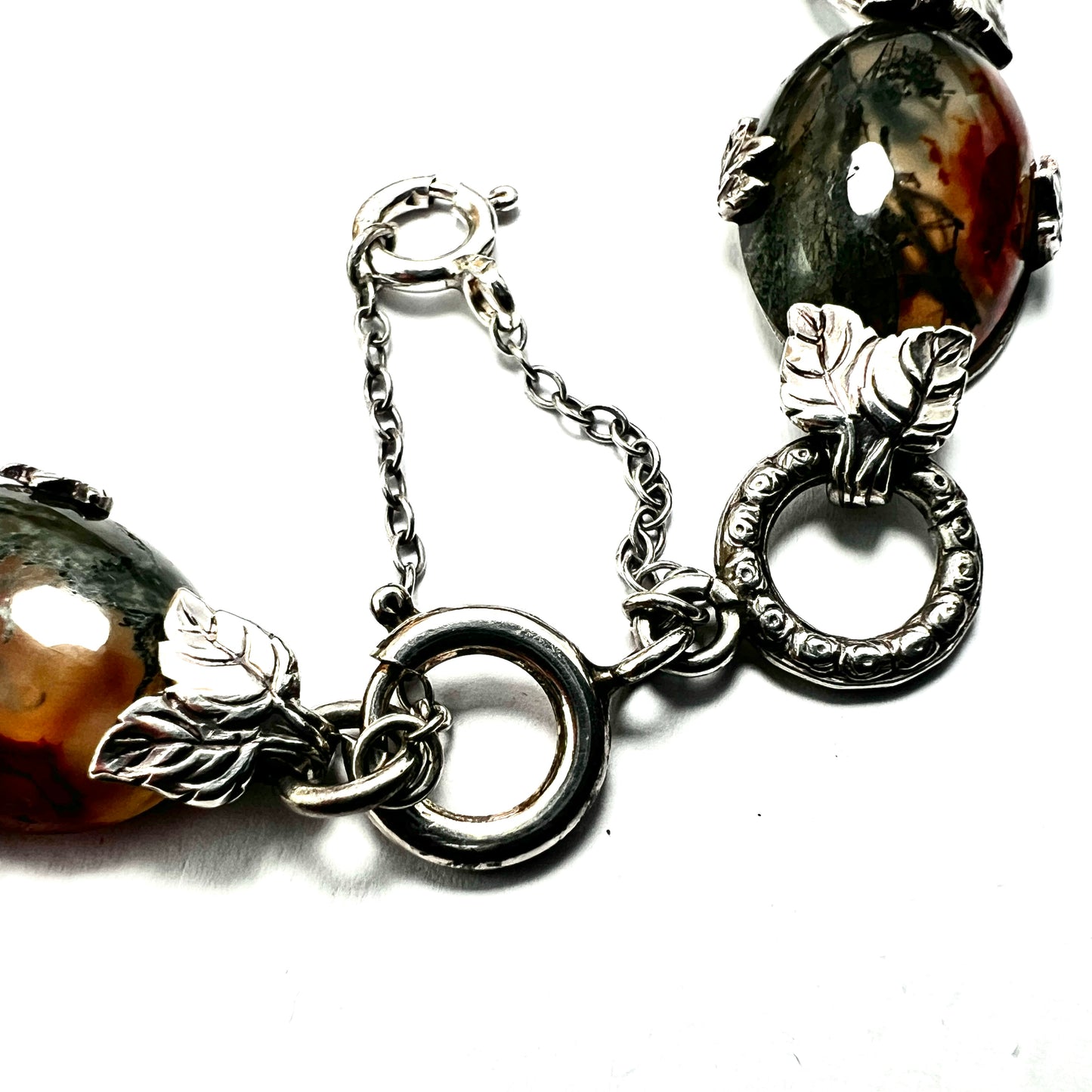 Silver Arts and Crafts Style Moss Agate Bracelet
