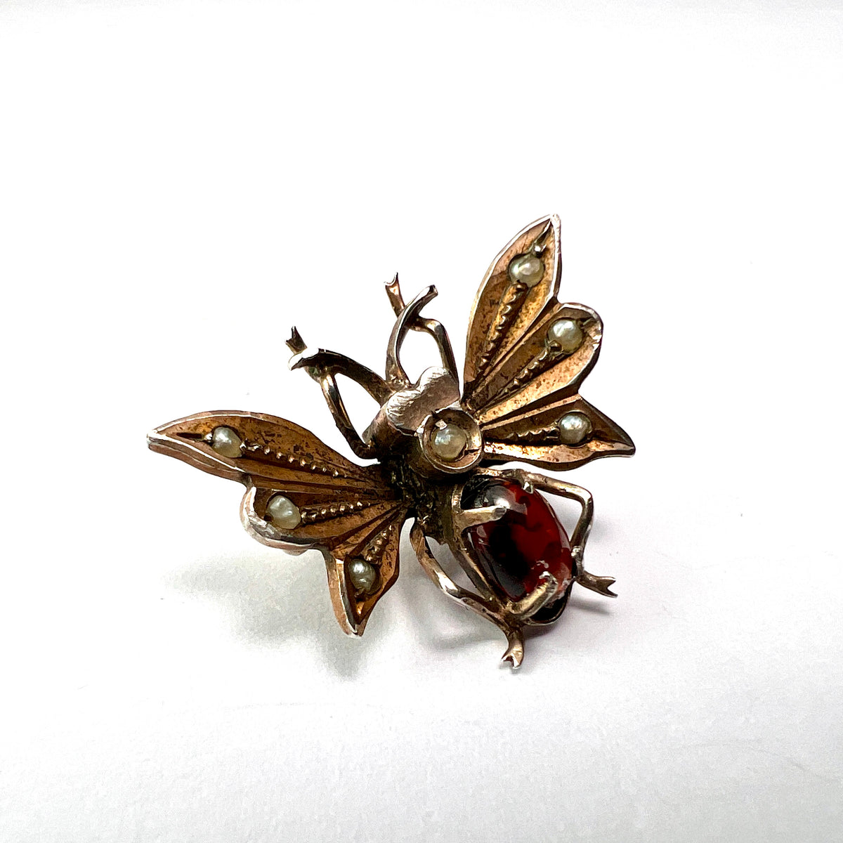Victorian Silver Gilt Garnet Insect Clip Brooch