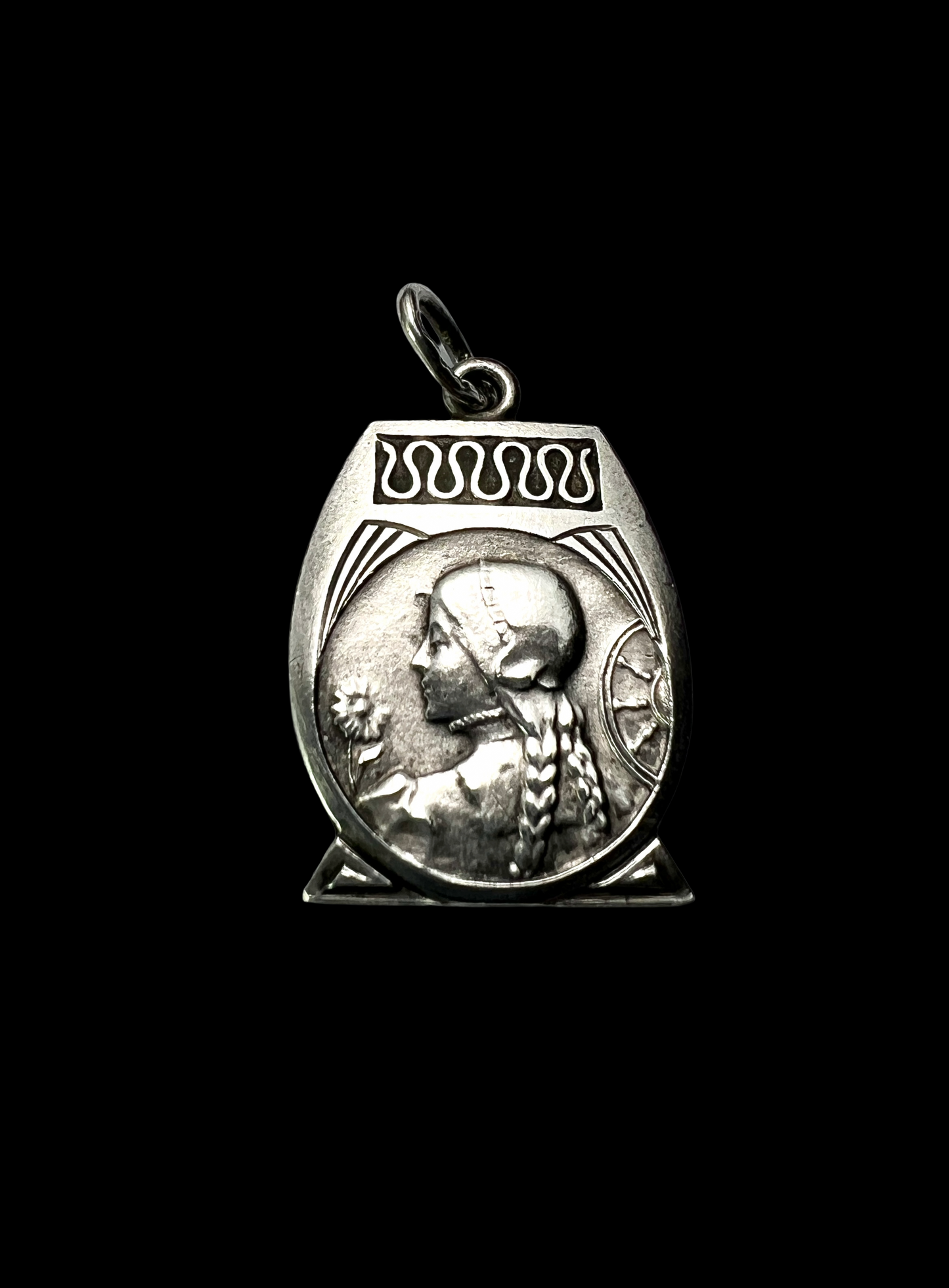 French Art Nouveau Silver Medallion Pendant