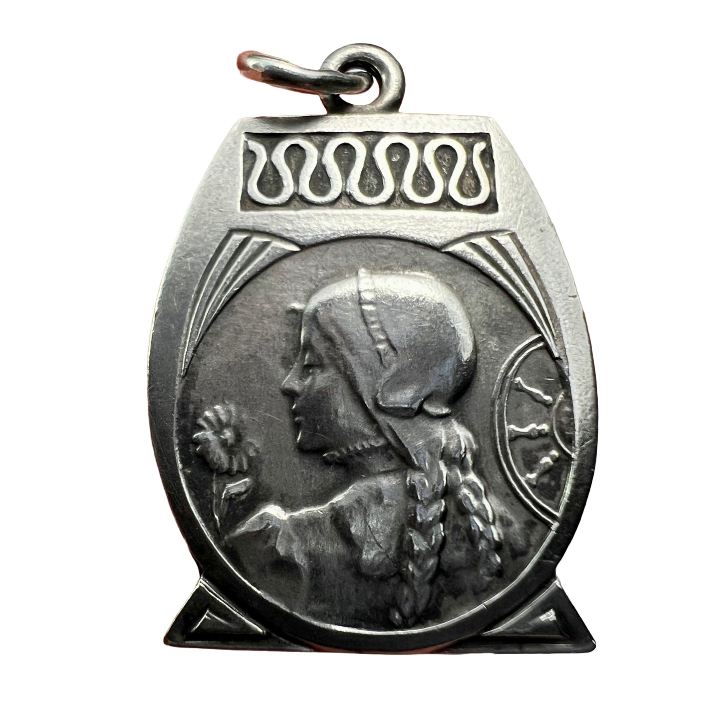 French Art Nouveau Silver Medallion Pendant