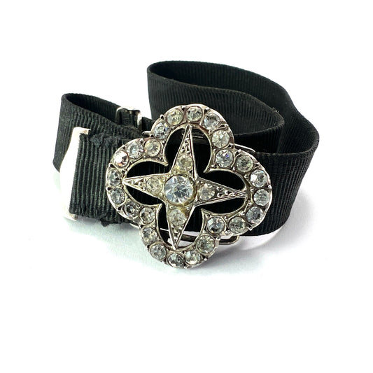 Antique Silver Paste Star Ribbon Slider Bracelet