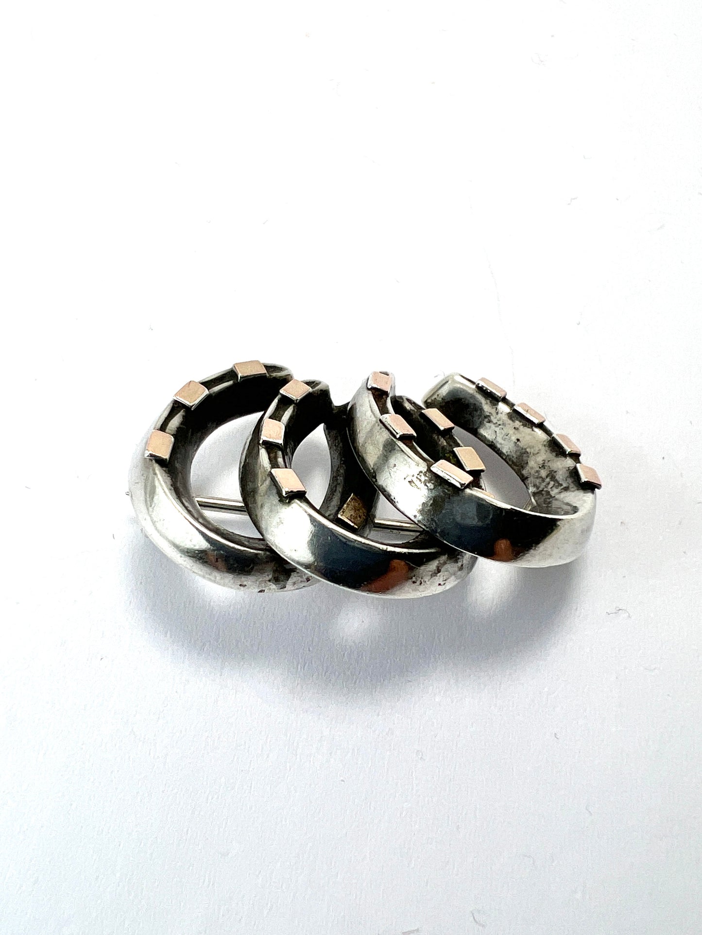 Victorian Silver and Gold Lucky Seven Triple Horseshoe Brooch