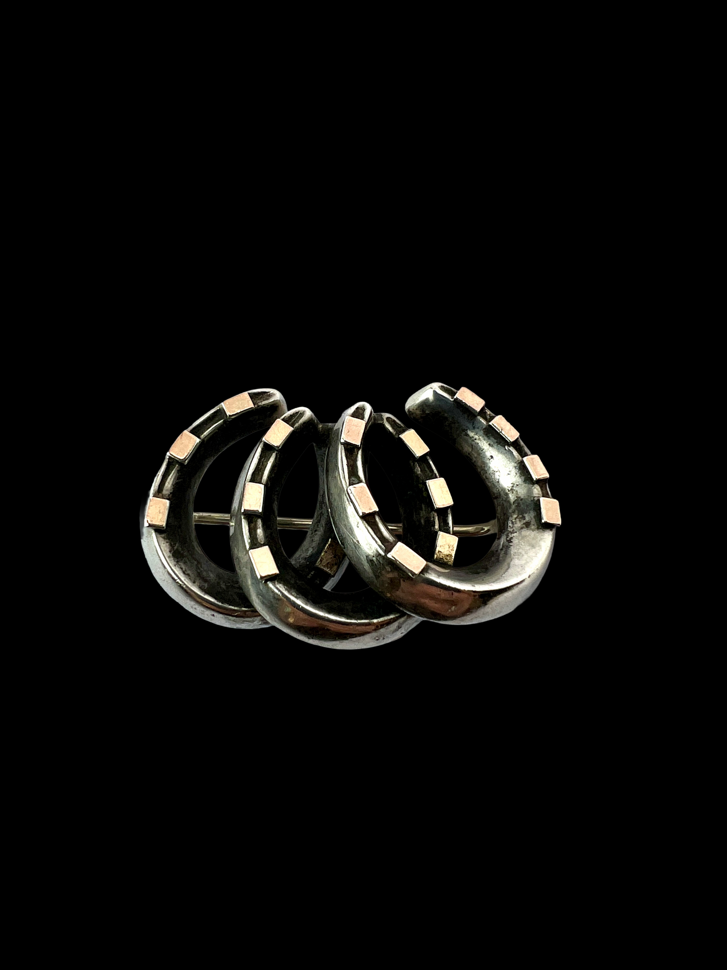Victorian Silver and Gold Lucky Seven Triple Horseshoe Brooch