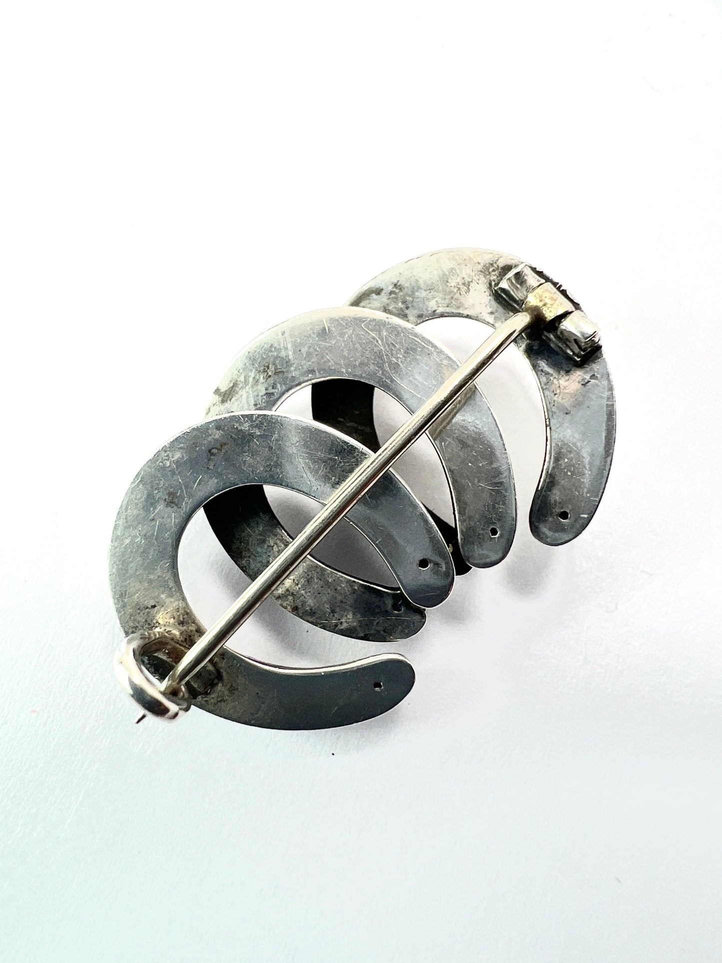 Victorian Silver and Gold Lucky Seven Triple Horseshoe Brooch