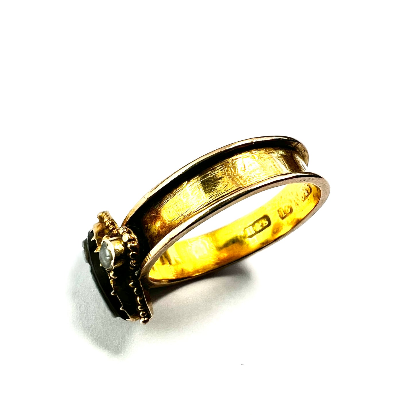 Victorian 15CT Gold Sardonyx and Pearl Forget me Not Memorial Ring