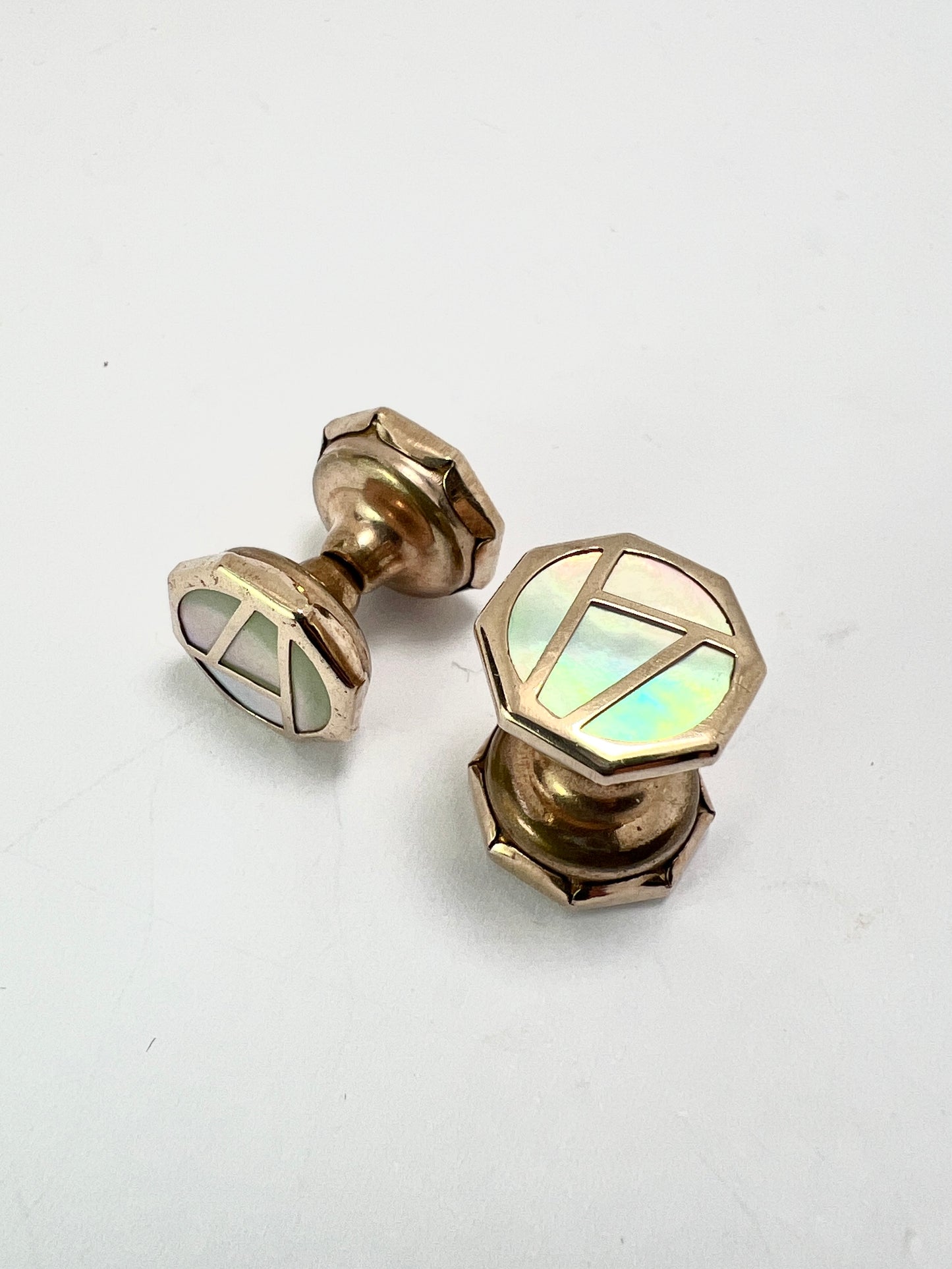 Art Deco 9CT Gold Mother of Pearl Retractable Chain Cufflinks
