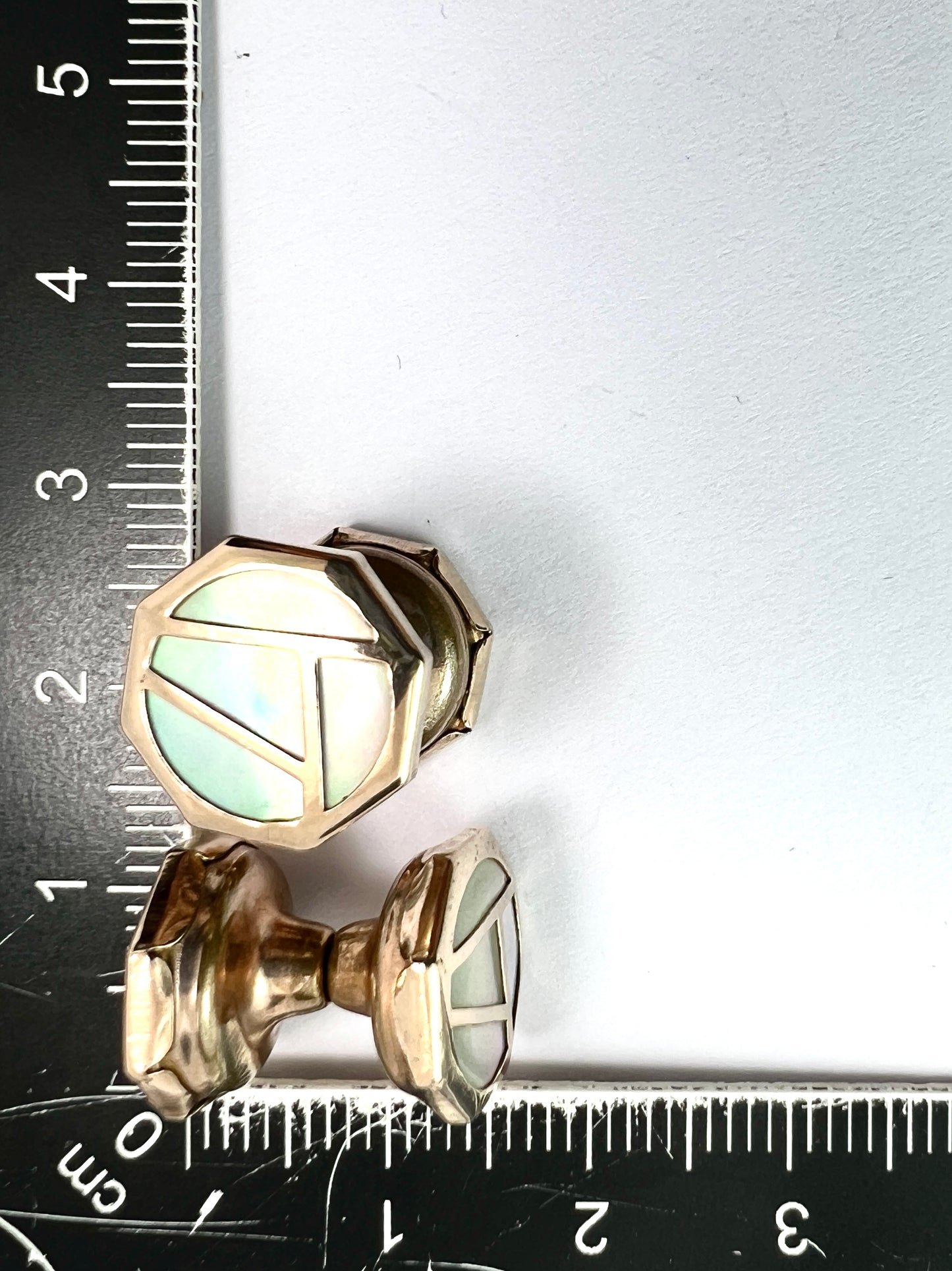 Art Deco 9CT Gold Mother of Pearl Retractable Chain Cufflinks