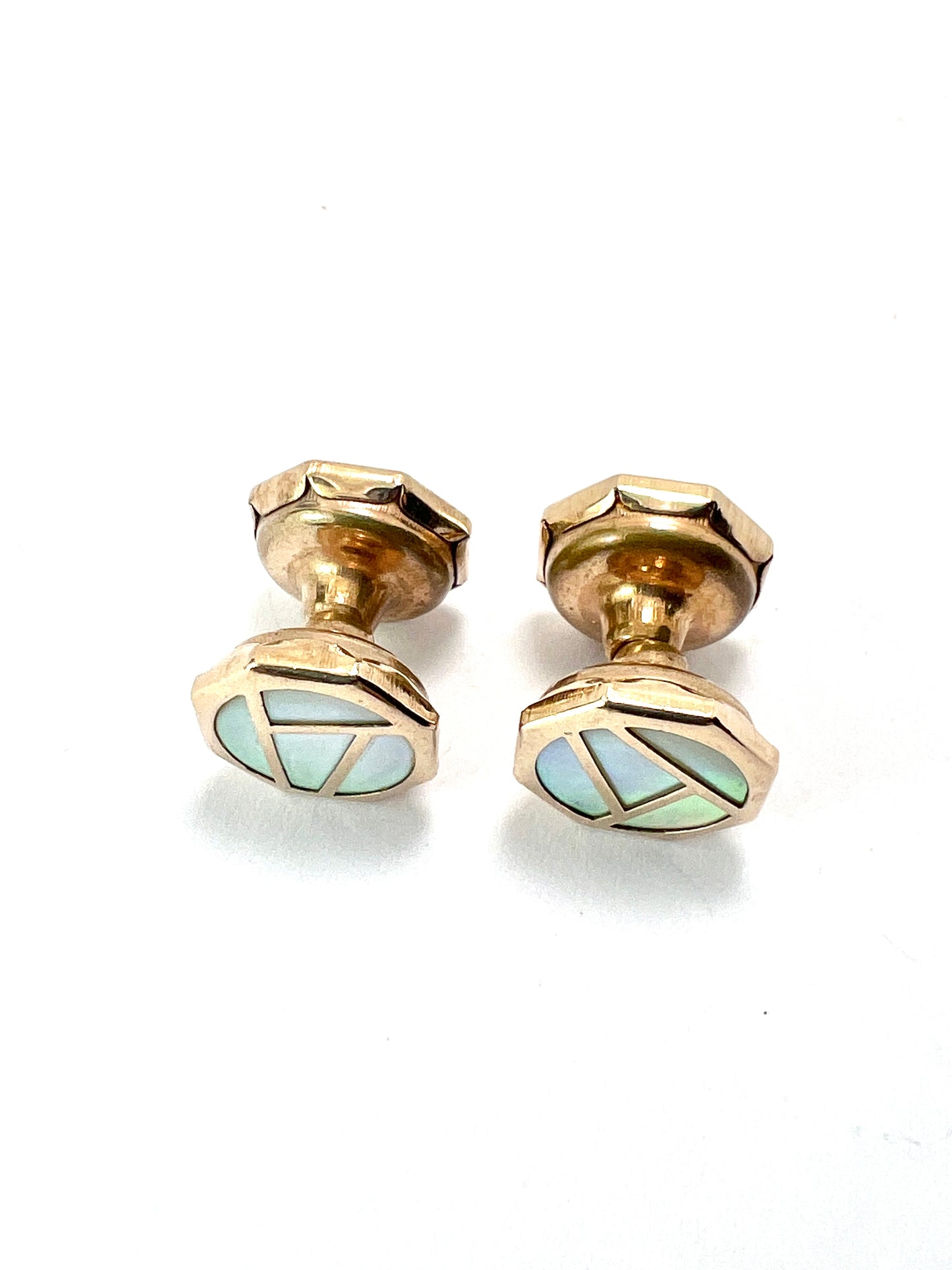 Art Deco 9CT Gold Mother of Pearl Retractable Chain Cufflinks