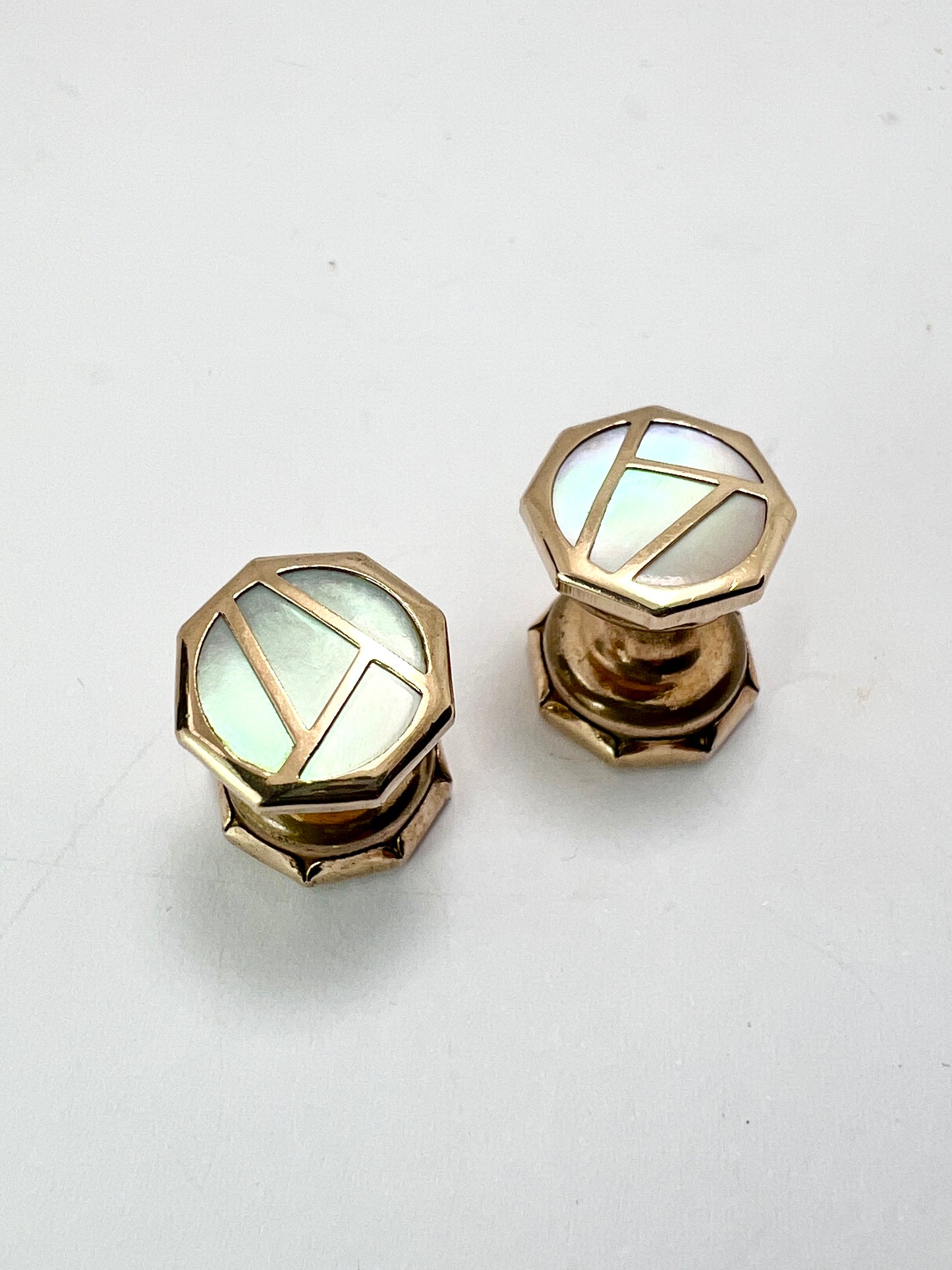 Art Deco 9CT Gold Mother of Pearl Retractable Chain Cufflinks