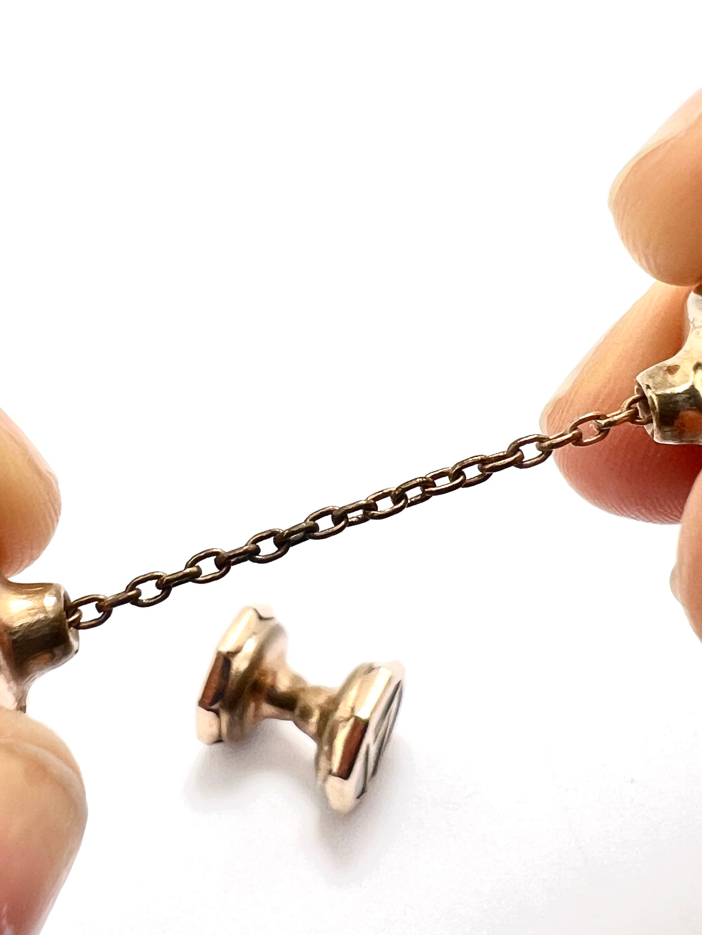 Art Deco 9CT Gold Mother of Pearl Retractable Chain Cufflinks