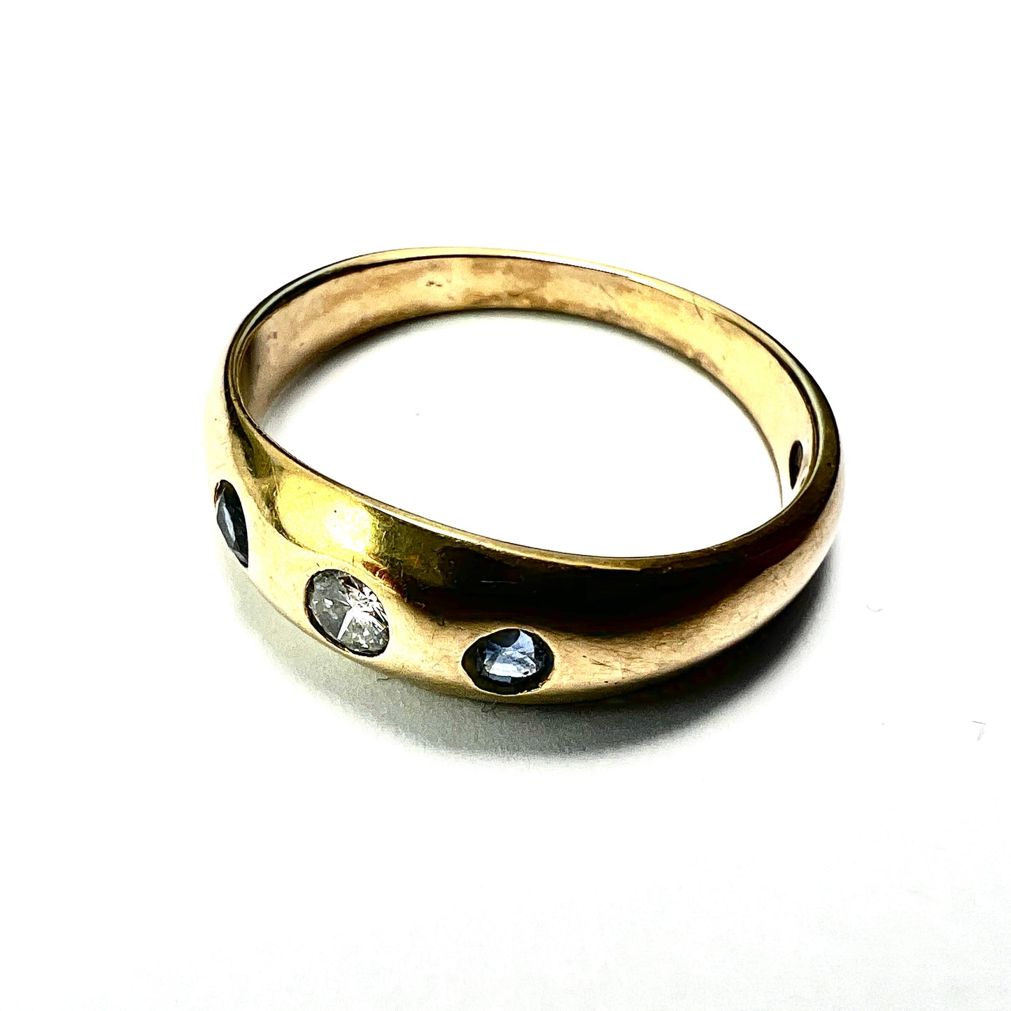 Vintage Diamond and Sapphire 9CT Gold Modern Trilogy Ring