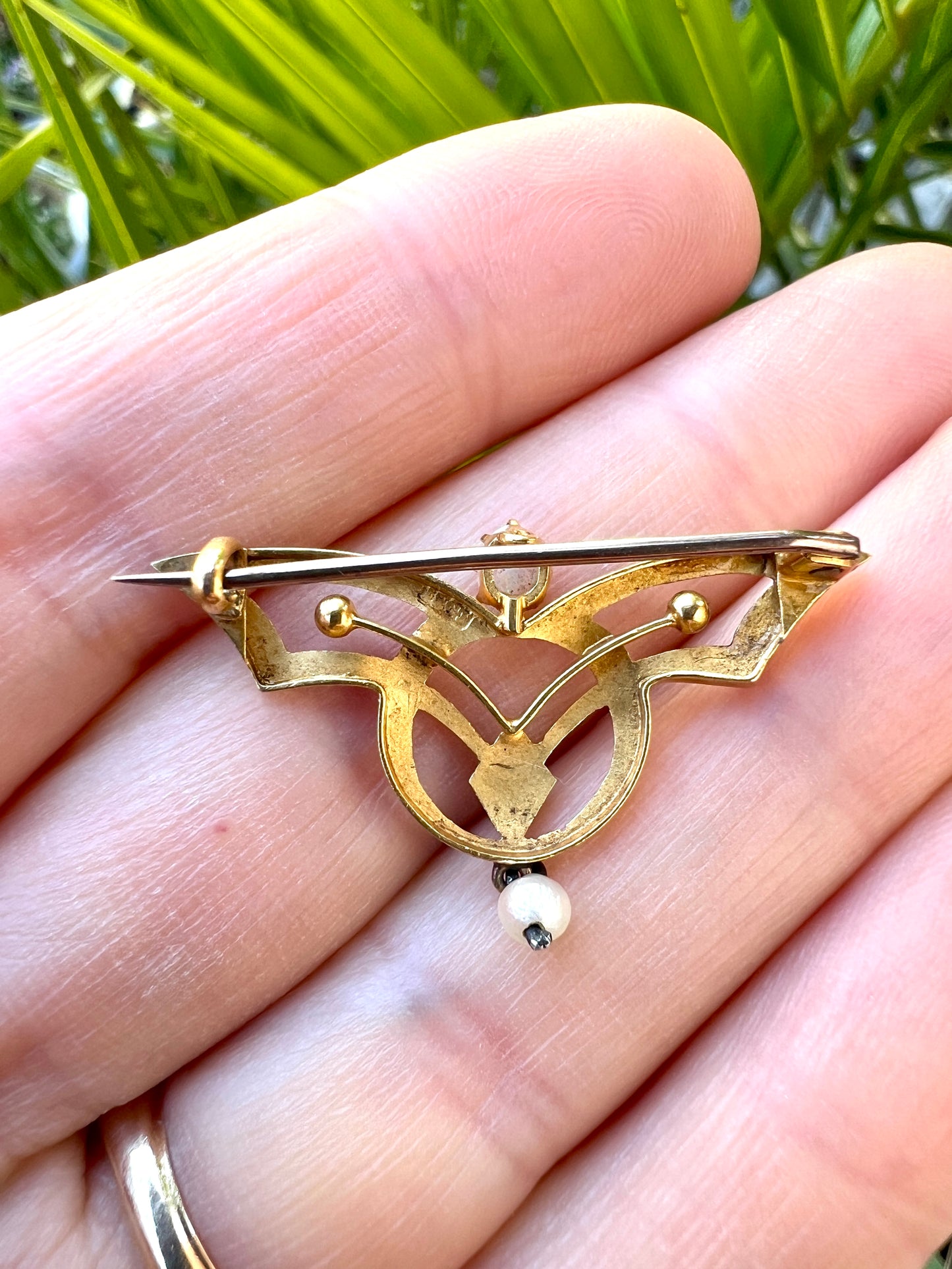 Art Nouveau 18CT Gold Opal Ruby and Pearl Brooch
