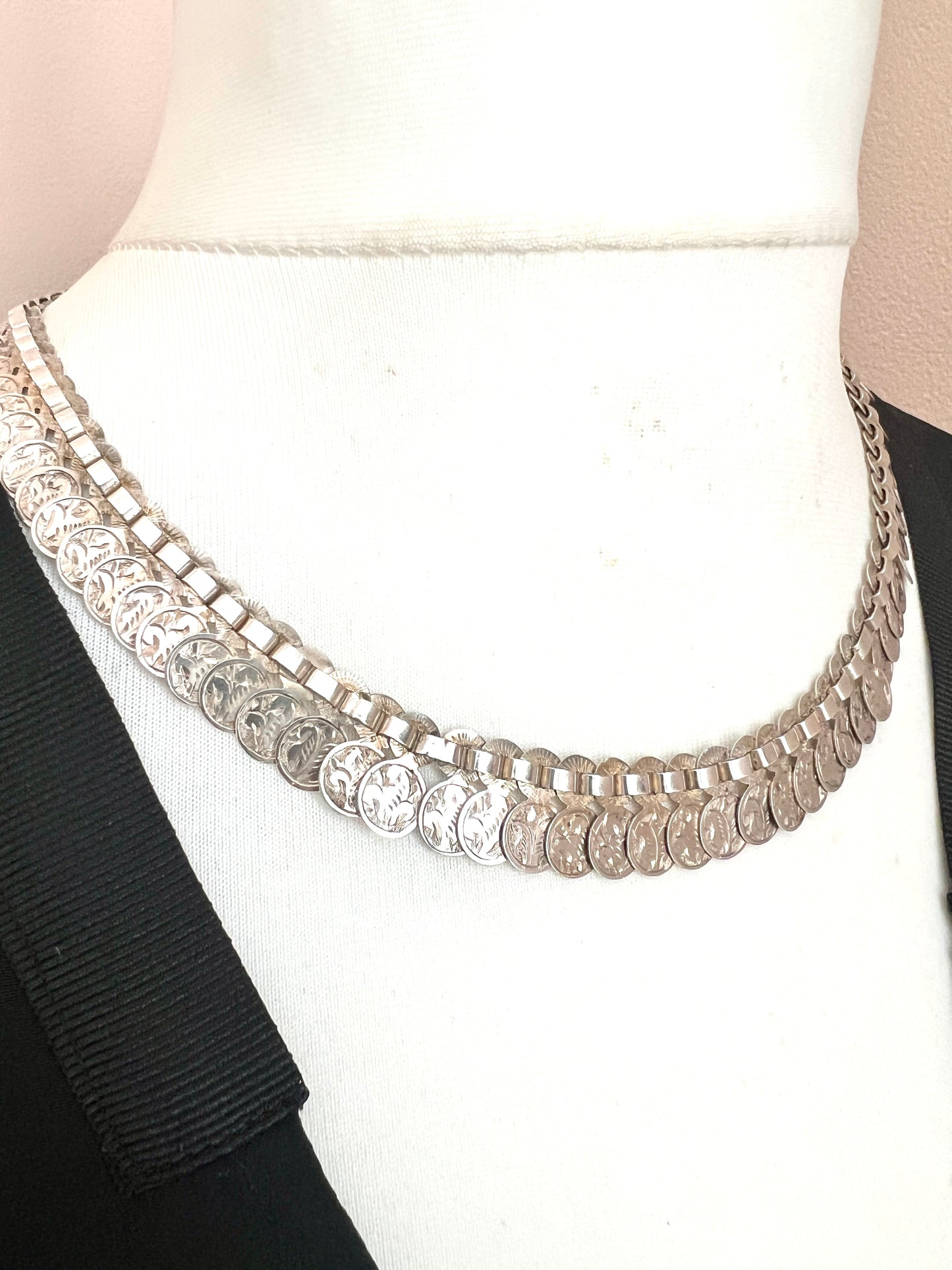 Victorian Silver Engraved Coin Necklace