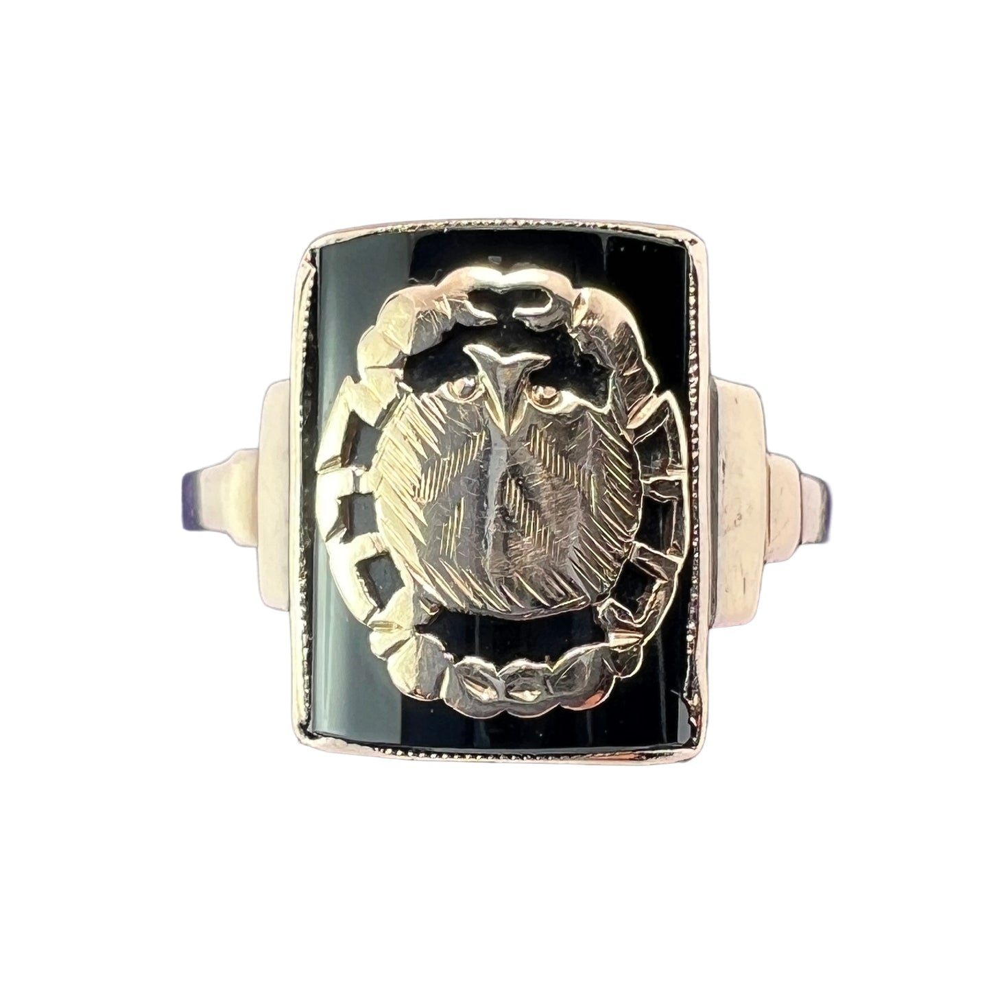 Vintage 9CT Gold Onyx Crab Cancer Zodiac Ring