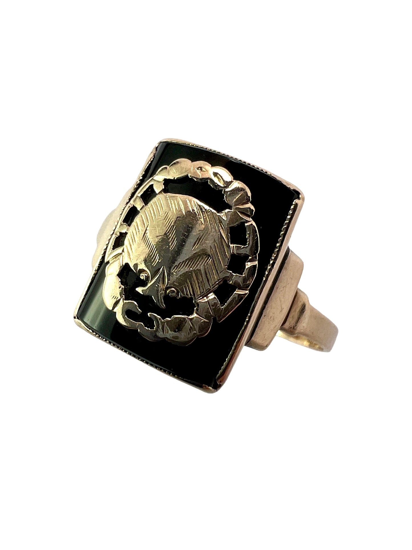 Vintage 9CT Gold Onyx Crab Cancer Zodiac Ring