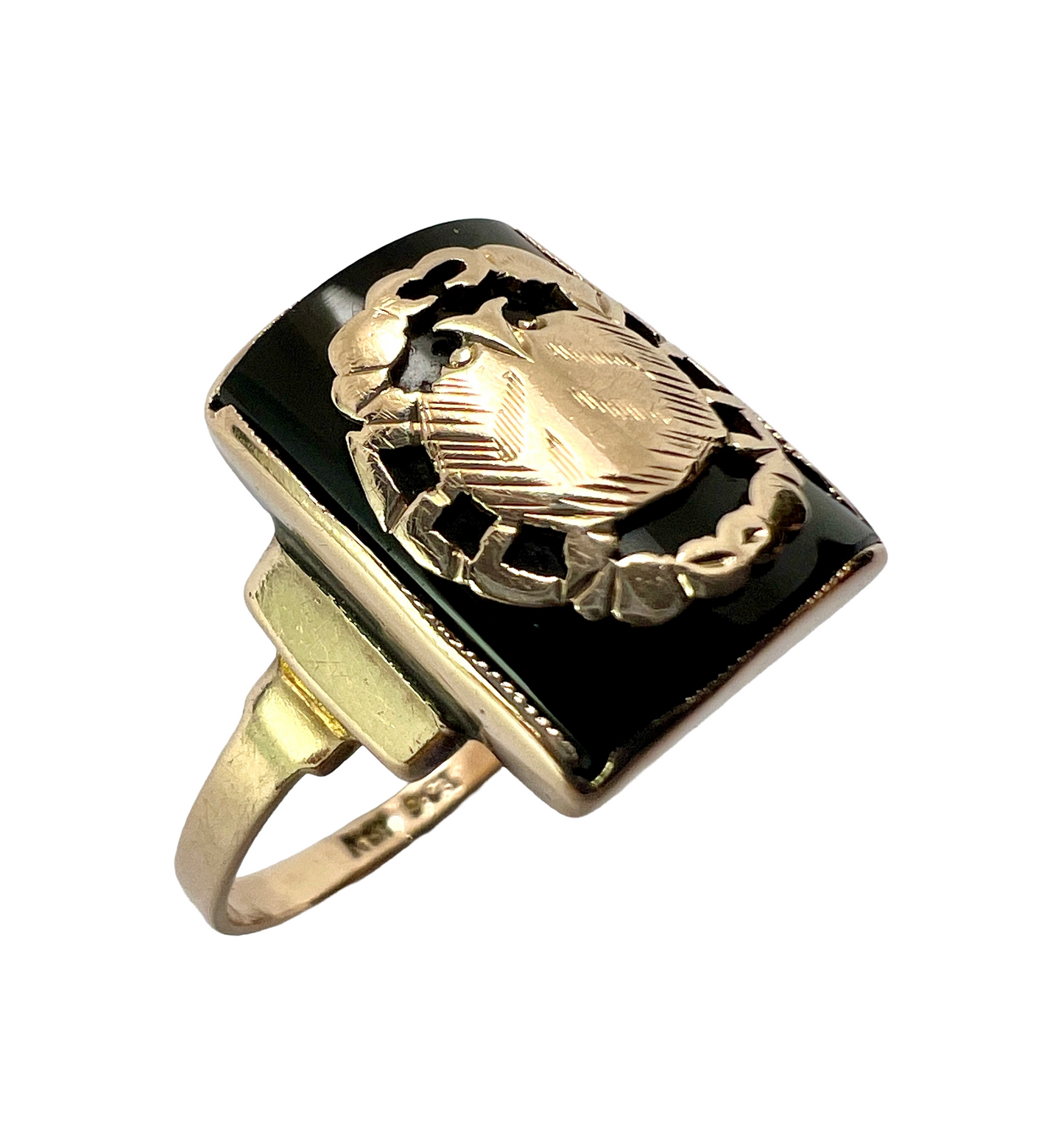 Vintage 9CT Gold Onyx Crab Cancer Zodiac Ring