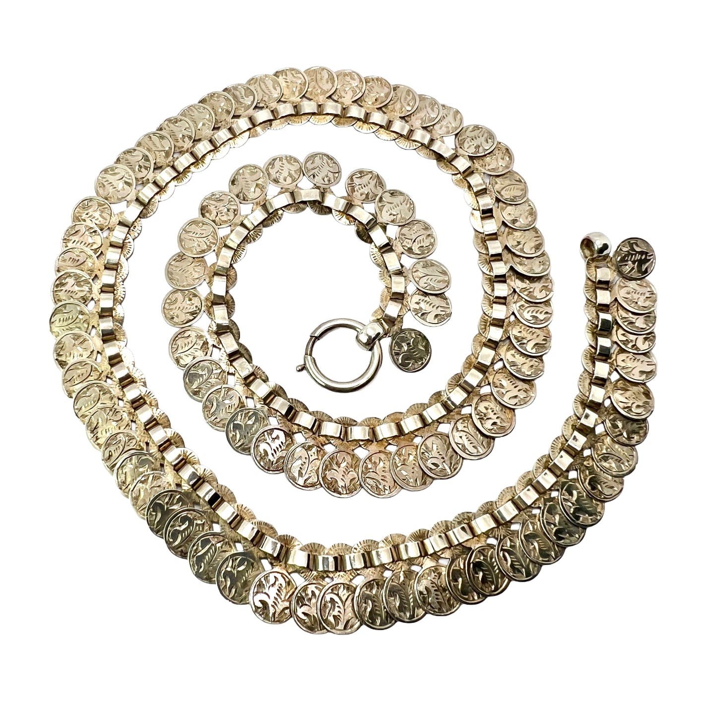 Victorian Silver Engraved Coin Necklace