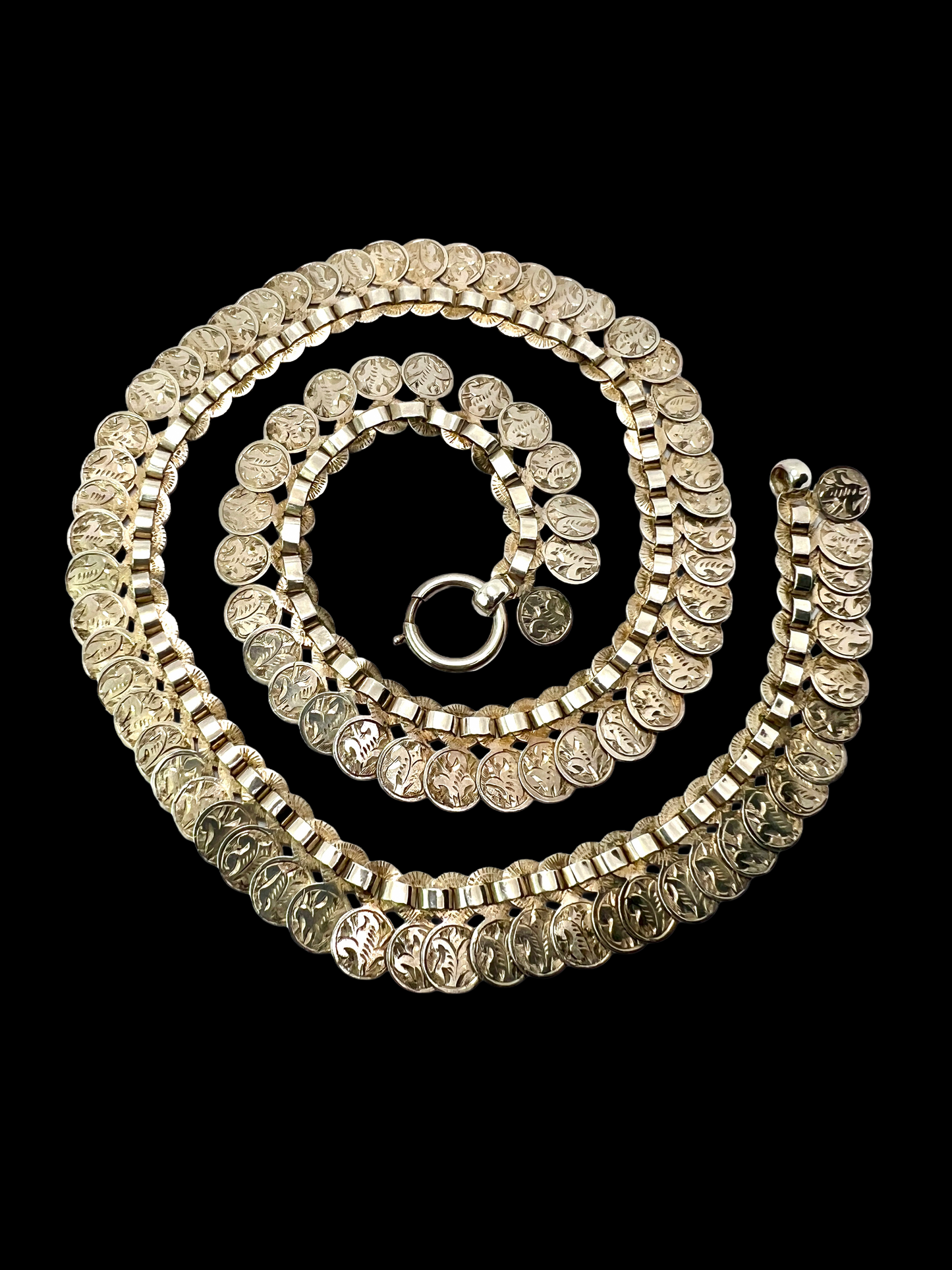 Victorian Silver Engraved Coin Necklace