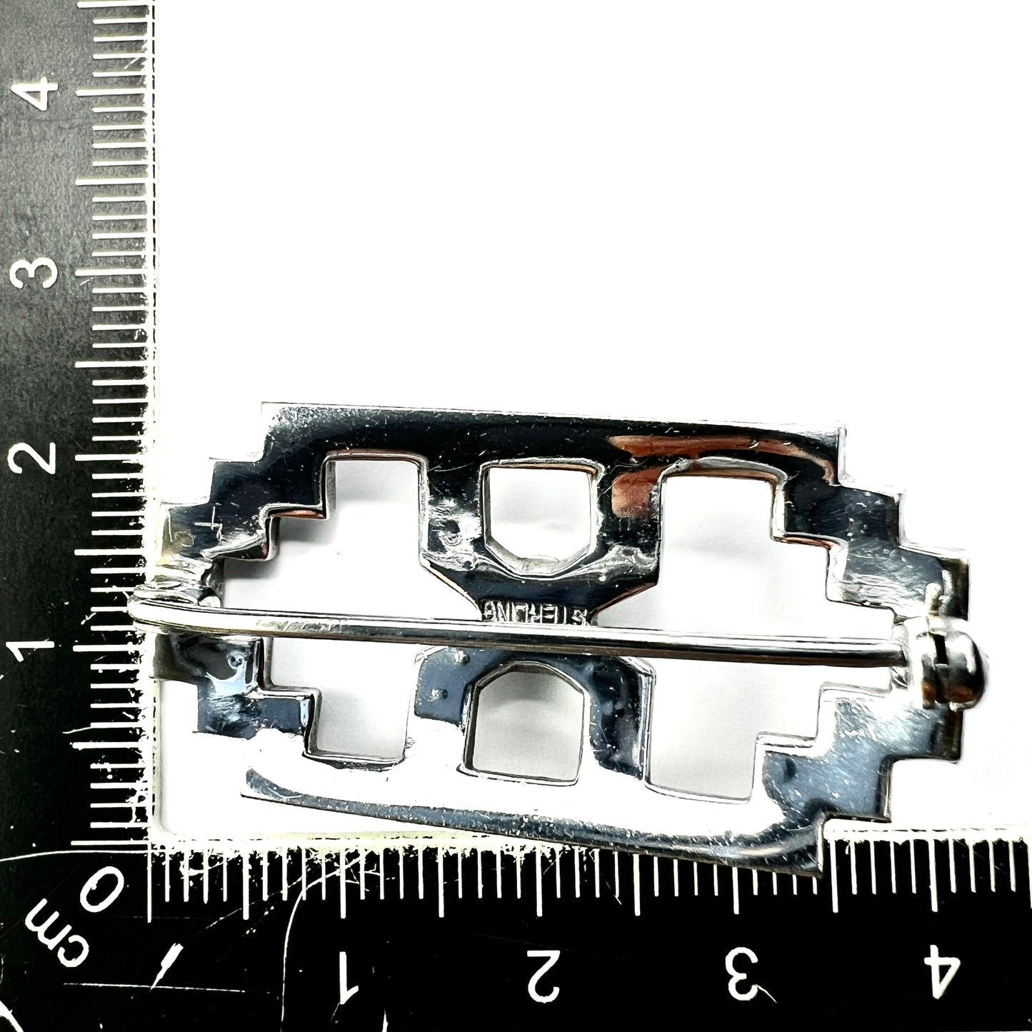 Art Deco Sterling Silver Paste Brooch Pin