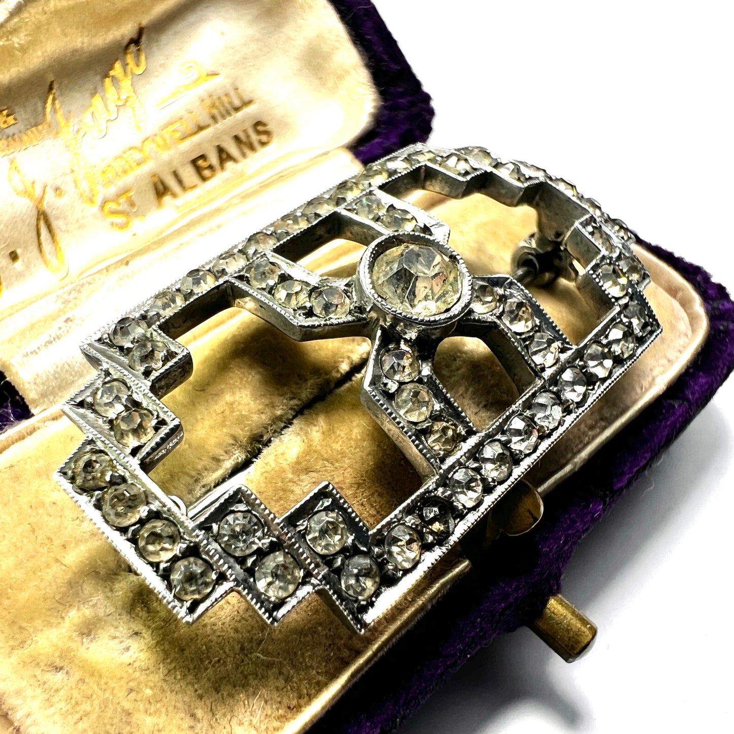 Art Deco Sterling Silver Paste Brooch Pin