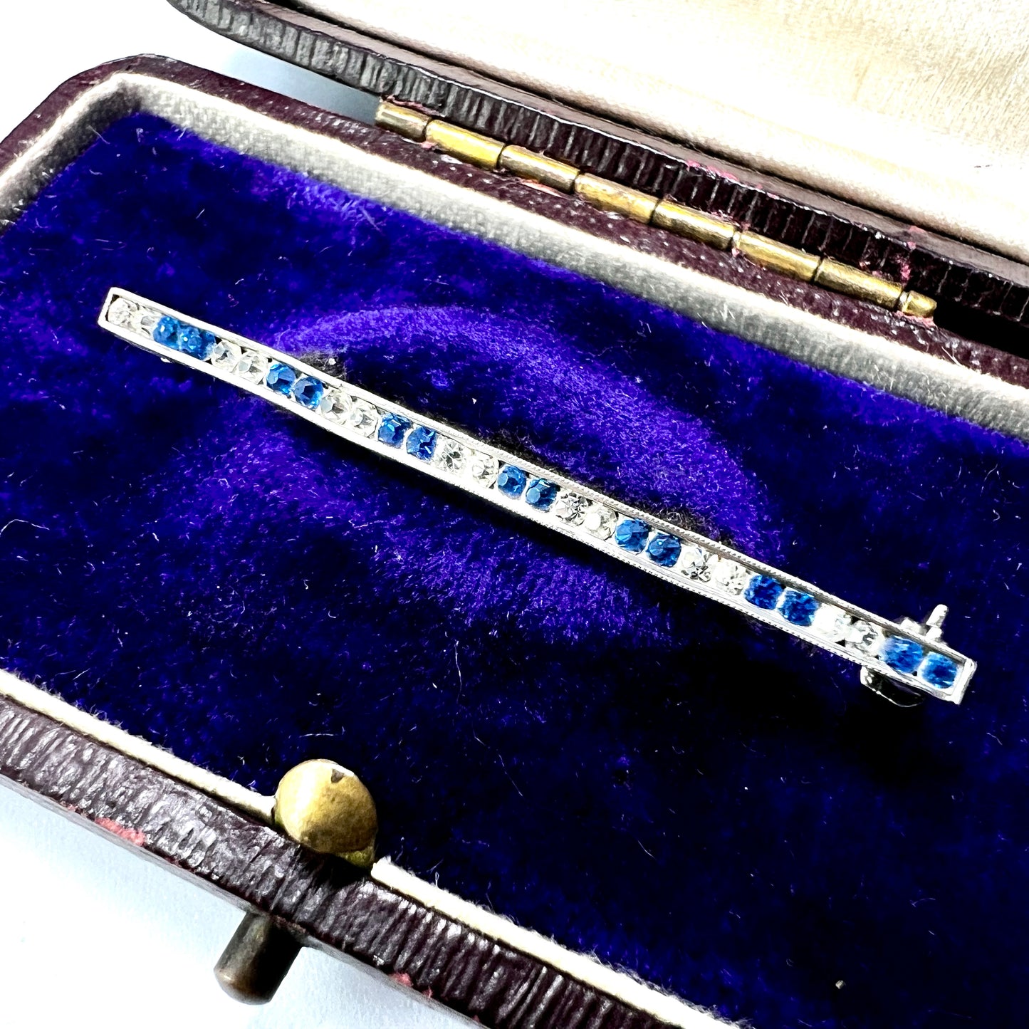 Small Art Deco Silver Sapphire Paste Brooch