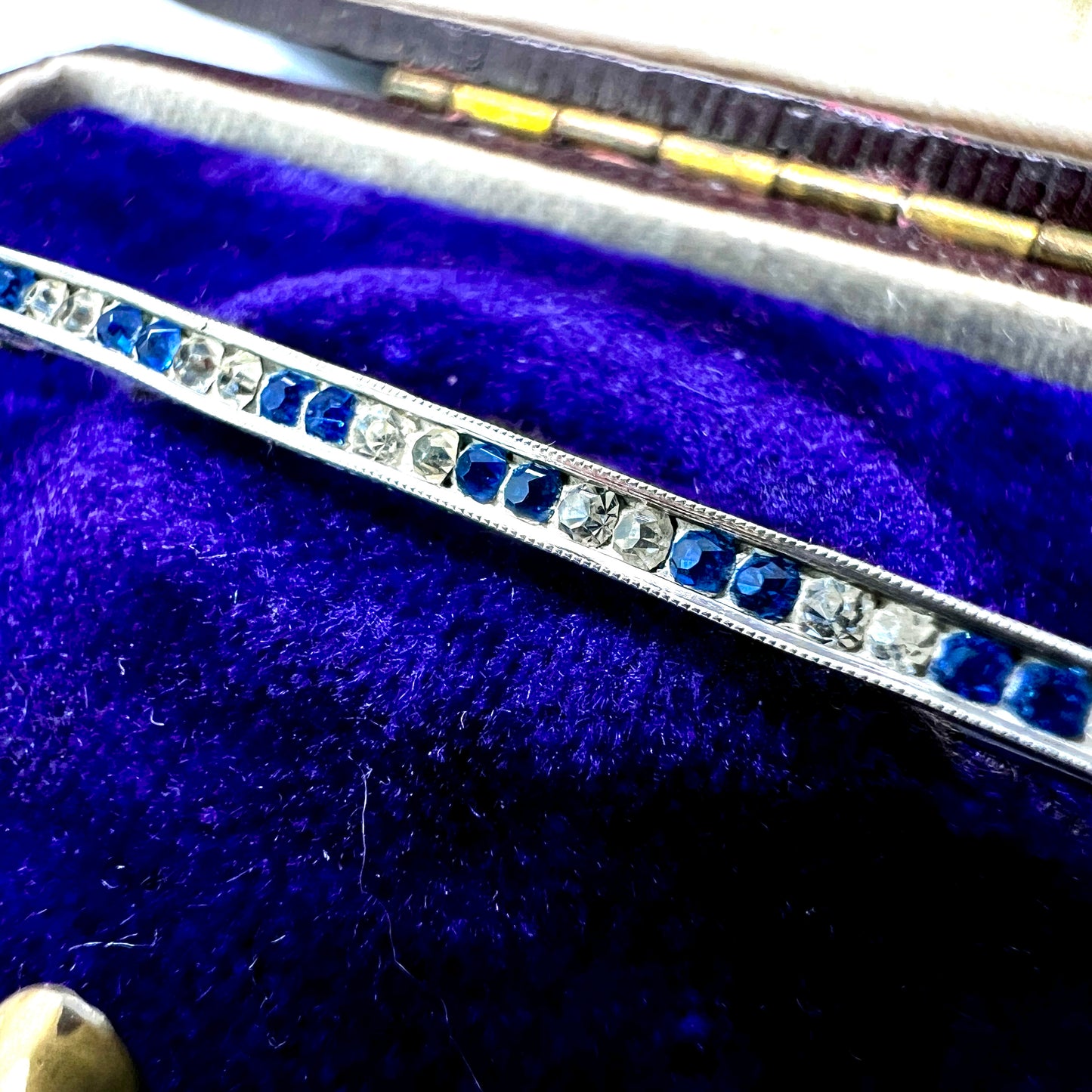Small Art Deco Silver Sapphire Paste Brooch