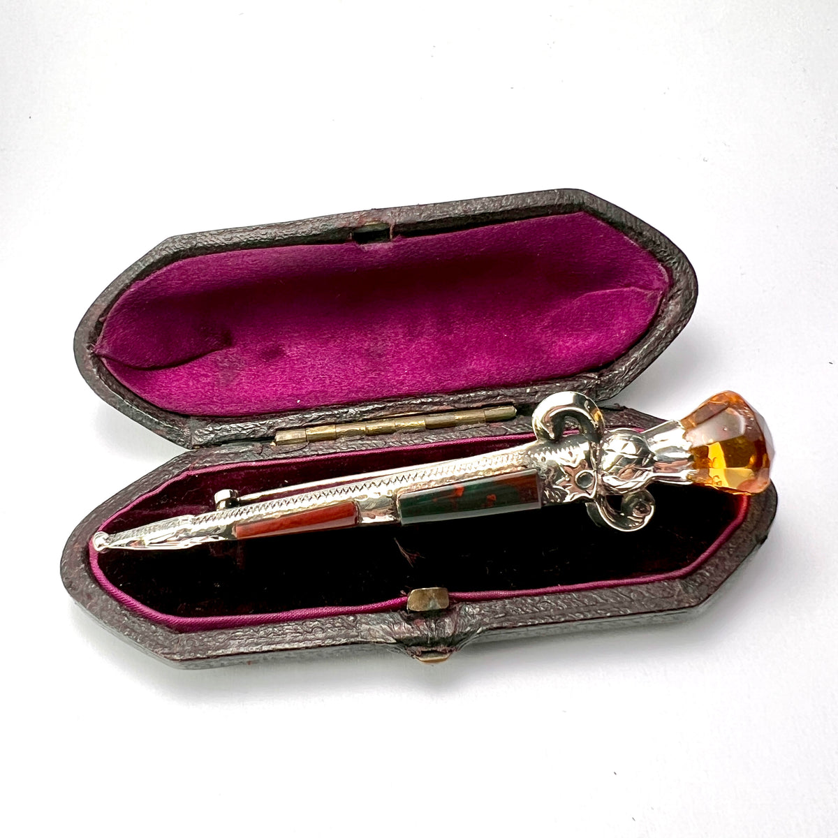 Large Victorian Revival Scottish Silver Agate Dirk Brooch
