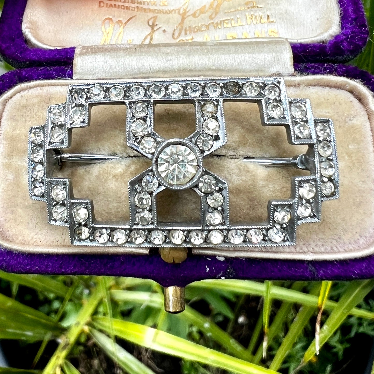 Art Deco Sterling Silver Paste Brooch Pin