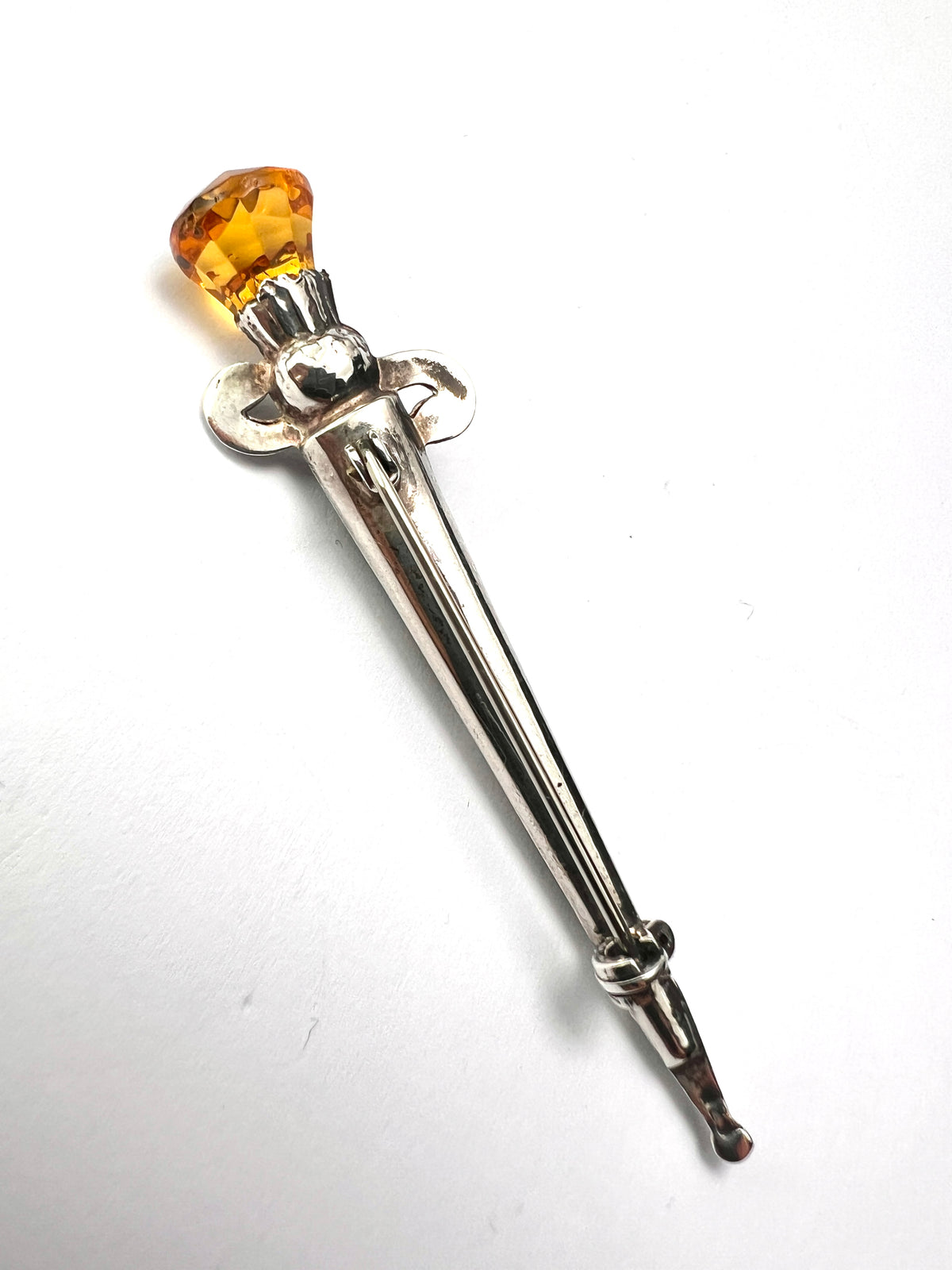 Large Victorian Revival Scottish Silver Agate Dirk Brooch