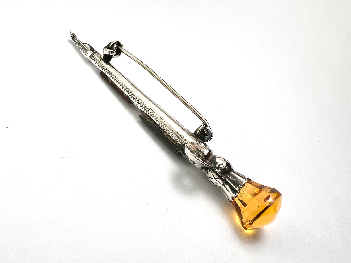 Large Victorian Revival Scottish Silver Agate Dirk Brooch