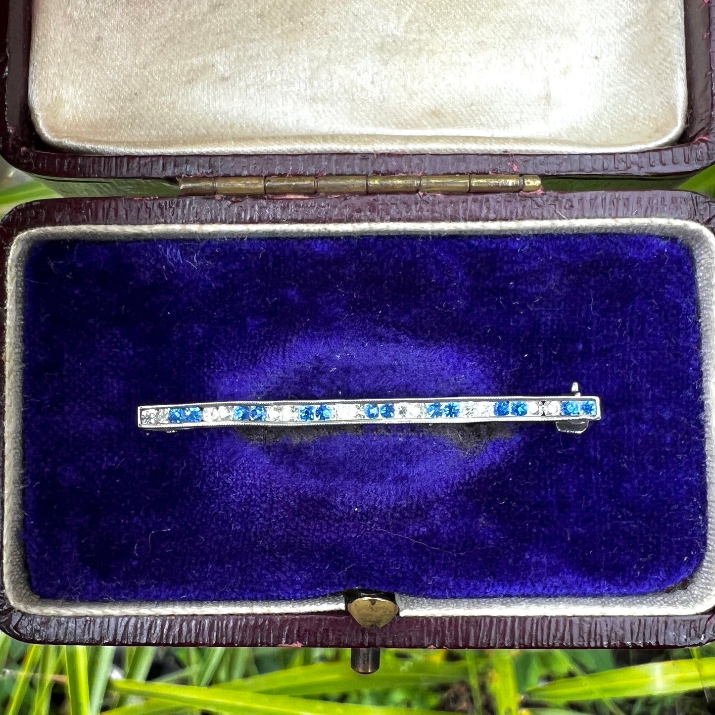 Small Art Deco Silver Sapphire Paste Brooch