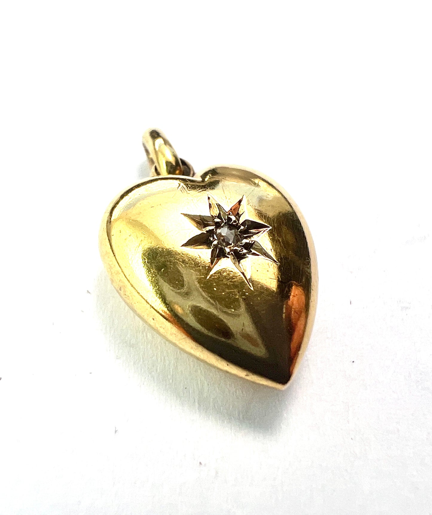1897 Hallmarked Victorian 15CT Gold Diamond Star Puffy Heart Pendant