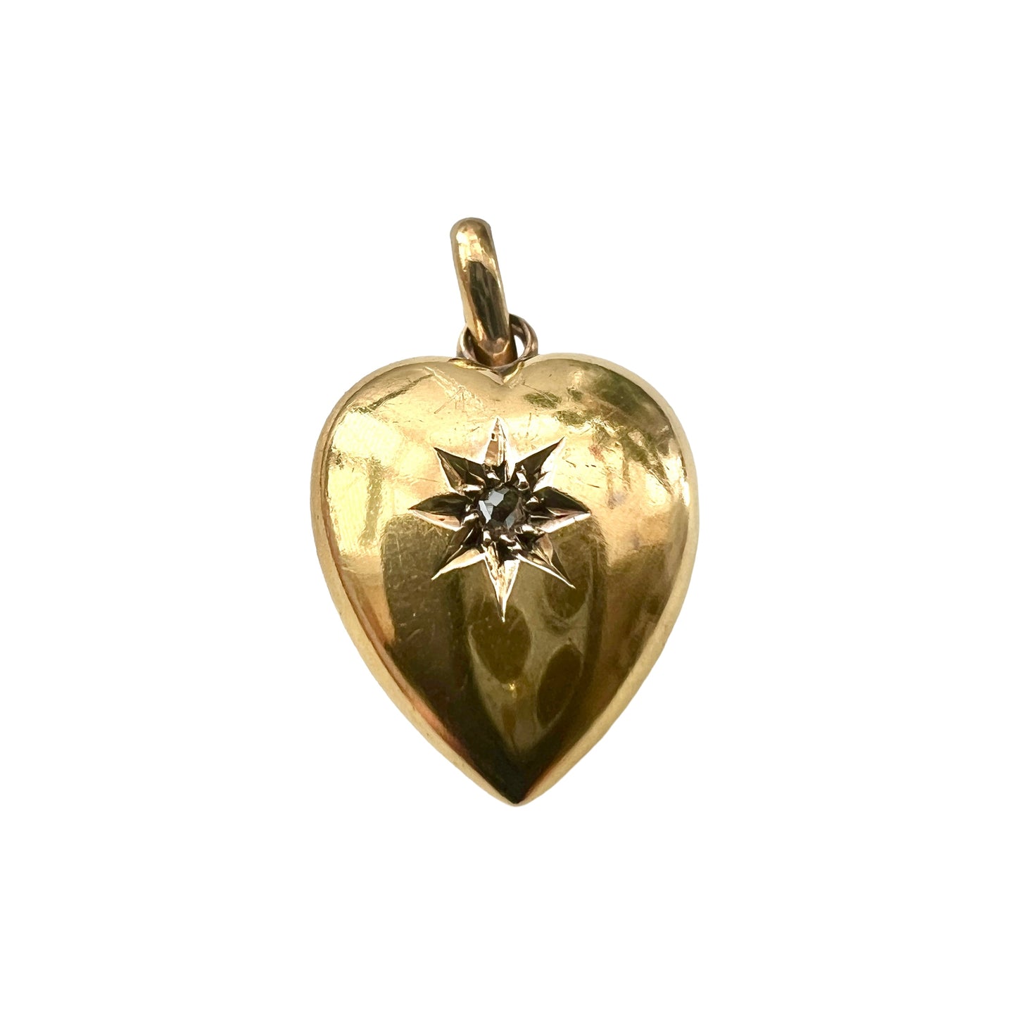 1897 Hallmarked Victorian 15CT Gold Diamond Star Puffy Heart Pendant