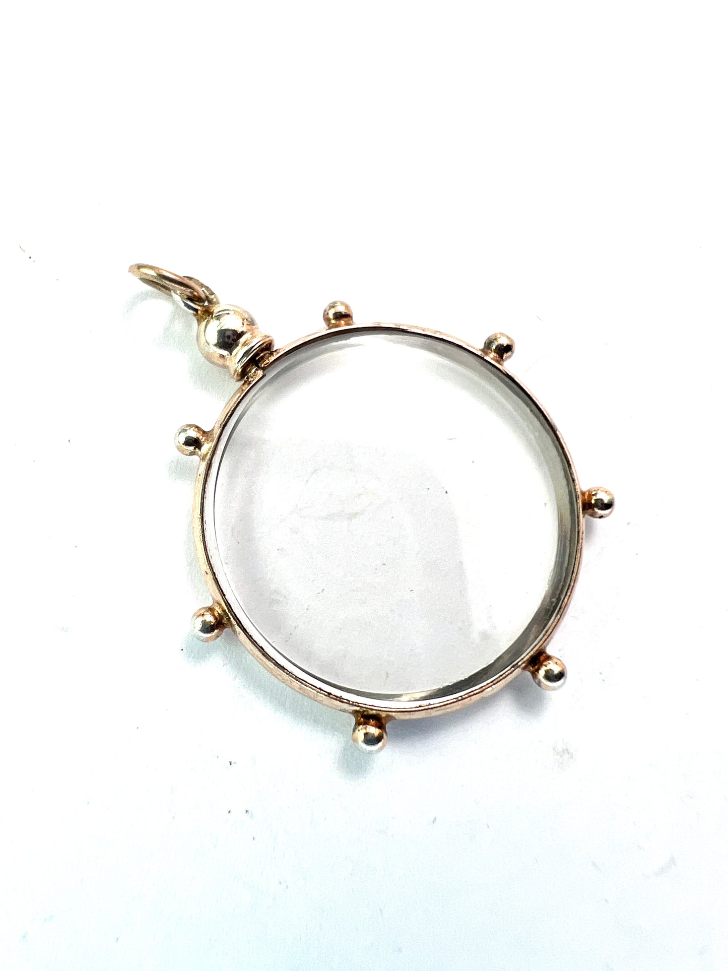 Antique Gold on Silver Glass Top Screw Locket Pendant