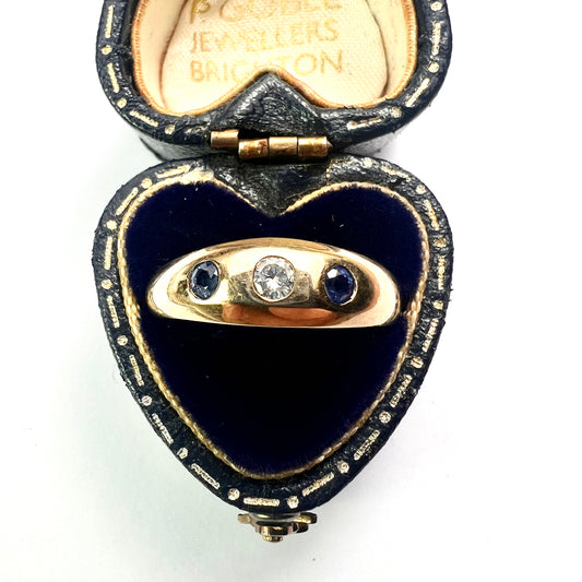 Vintage Diamond and Sapphire 9CT Gold Modern Trilogy Ring