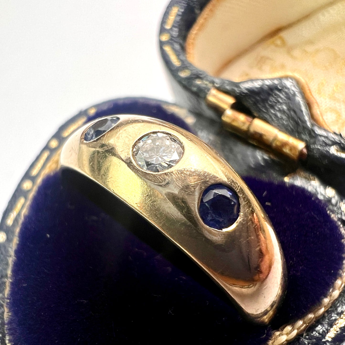 Vintage Diamond and Sapphire 9CT Gold Modern Trilogy Ring