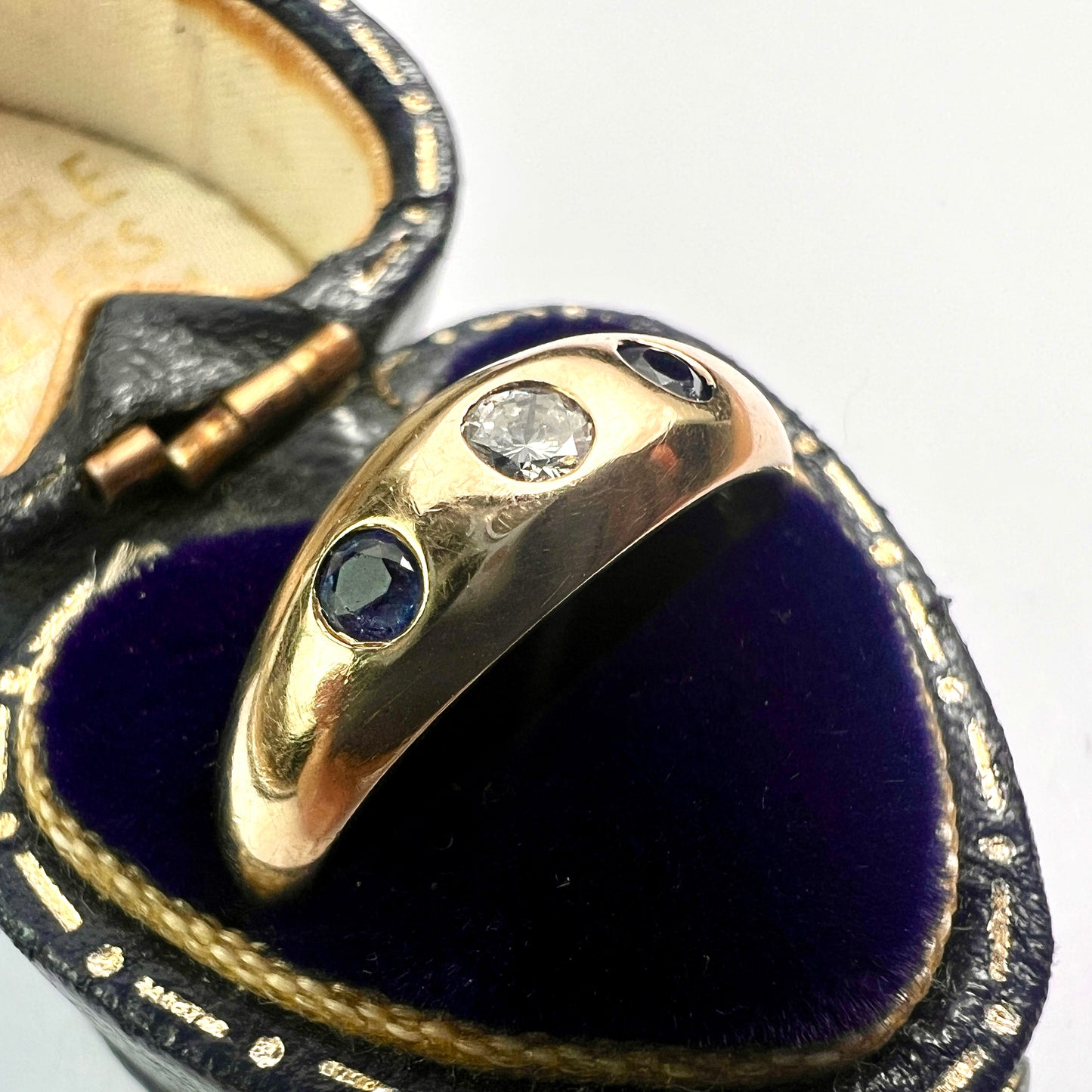 Vintage Diamond and Sapphire 9CT Gold Modern Trilogy Ring