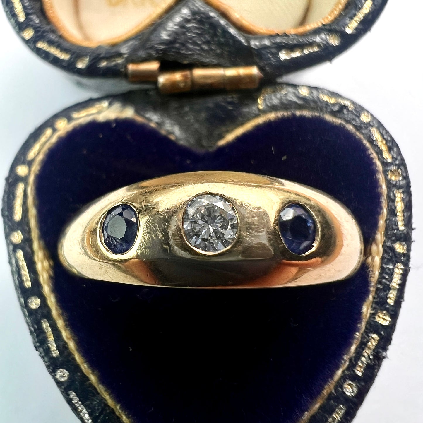 Vintage Diamond and Sapphire 9CT Gold Modern Trilogy Ring
