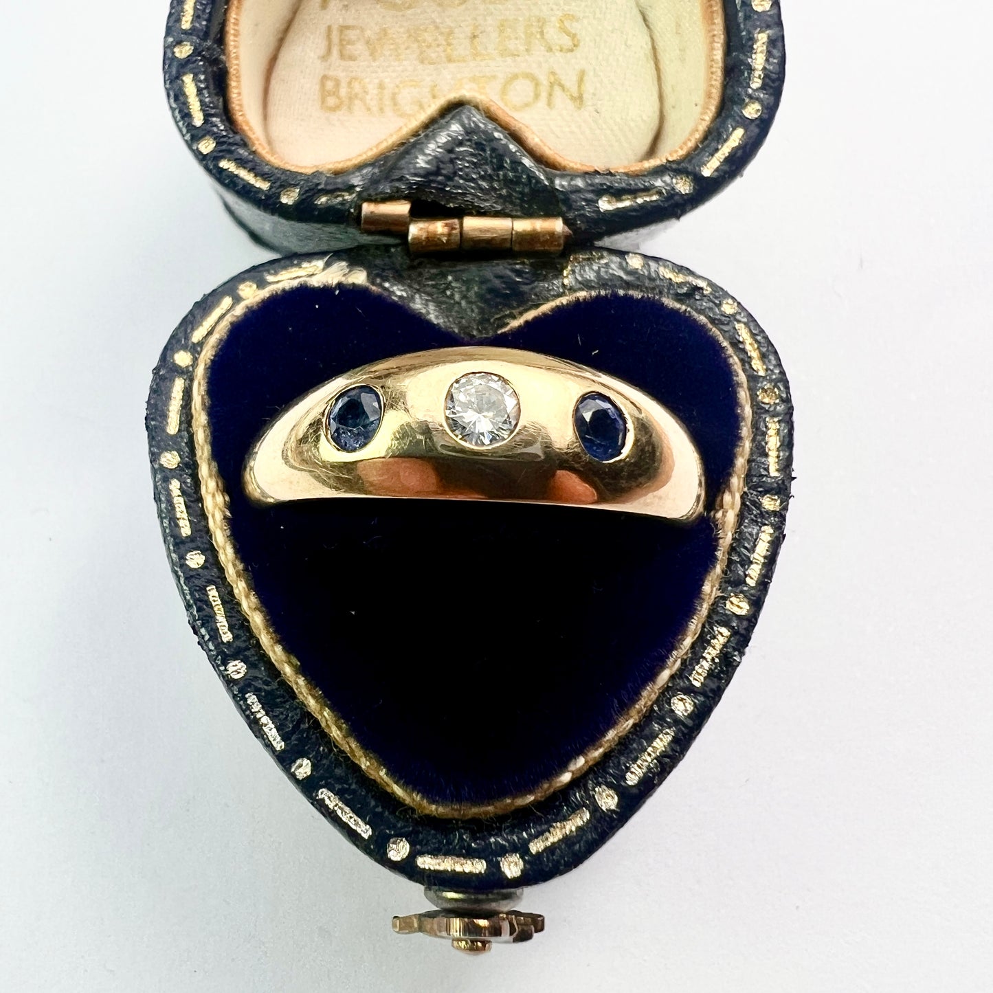 Vintage Diamond and Sapphire 9CT Gold Modern Trilogy Ring