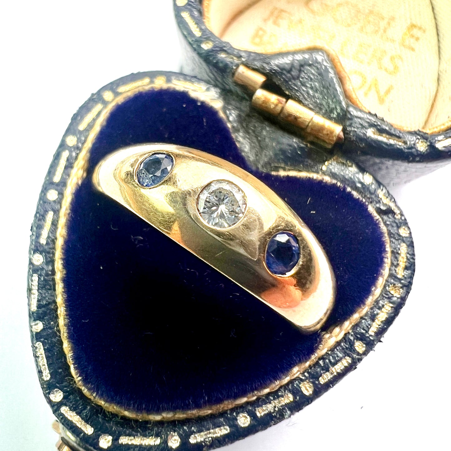 Vintage Diamond and Sapphire 9CT Gold Modern Trilogy Ring