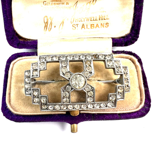 Art Deco Sterling Silver Paste Brooch Pin
