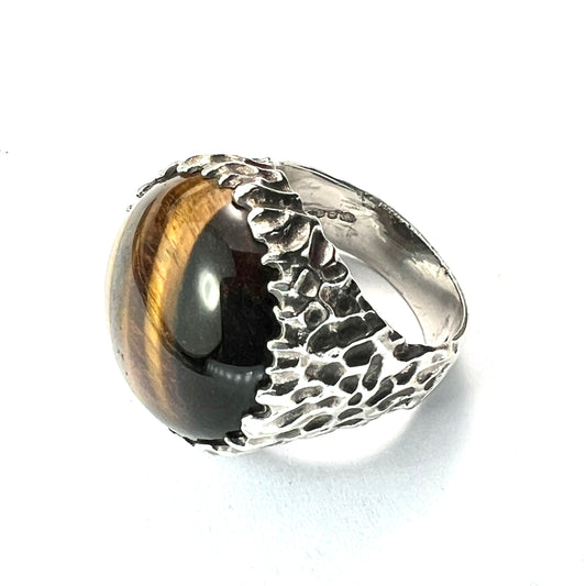 Vintage Tiger's Eye Modernist Silver Ring