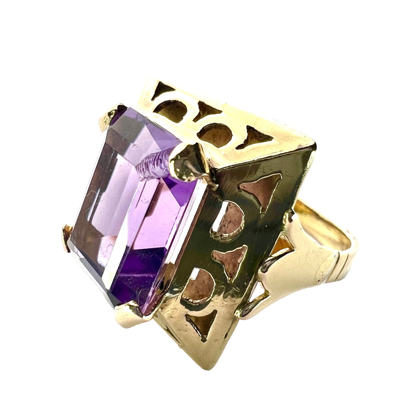 Vintage 1940s 14CT Gold Square Amethyst Ring