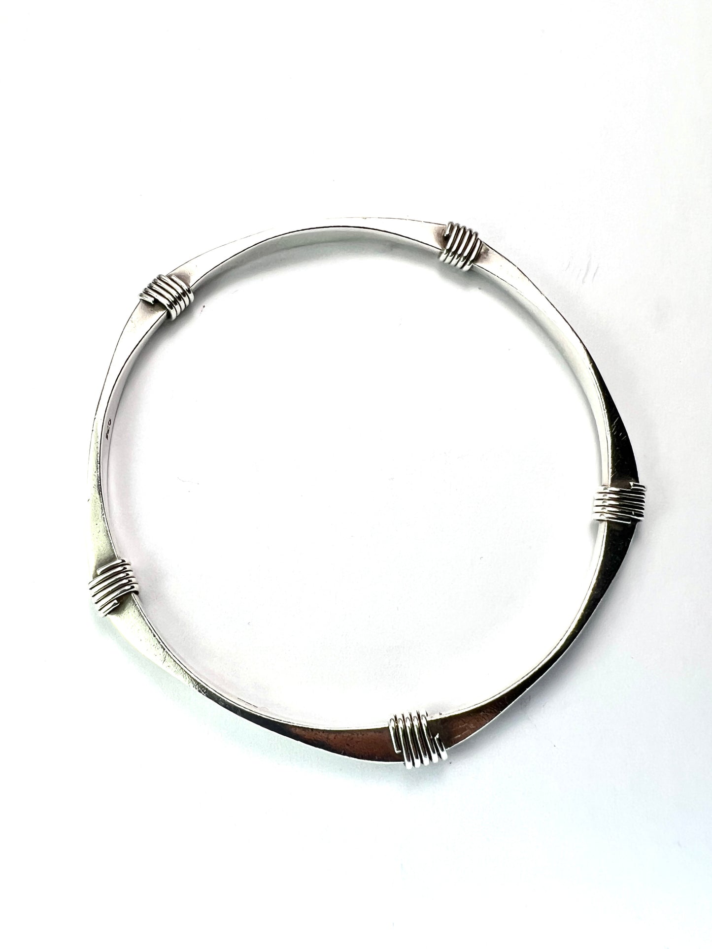 Vintage Sterling Silver Bangle with Wrapped Wire Detail