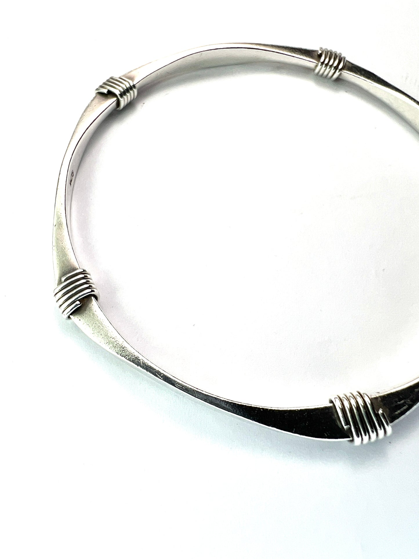 Vintage Sterling Silver Bangle with Wrapped Wire Detail